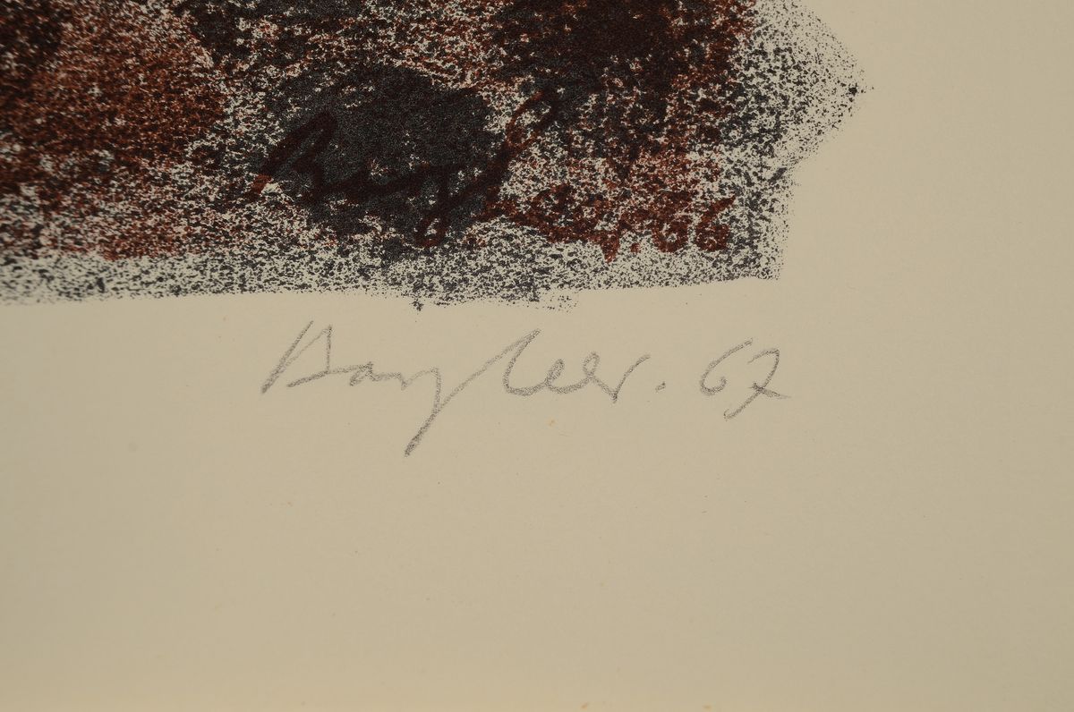Detail c: Eduard Bargheer, 1901 - 1979 Farblitho von drei Steinen auf Bütten, aus dem Mappenwerk "Sahara", handsigniert und num. 27/50, aus dem ...