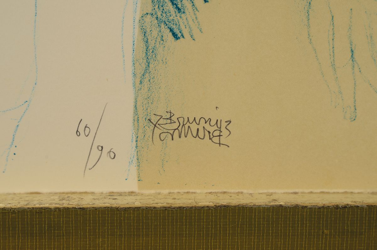 Detail c: Bruno Bruni, geb. 1935, Farblitho auf schwerem Büttenkarton mit vollem Schöpfrand, "Studi su Rosa Luxemburg" Blatt aus dem Mappenwerk ...