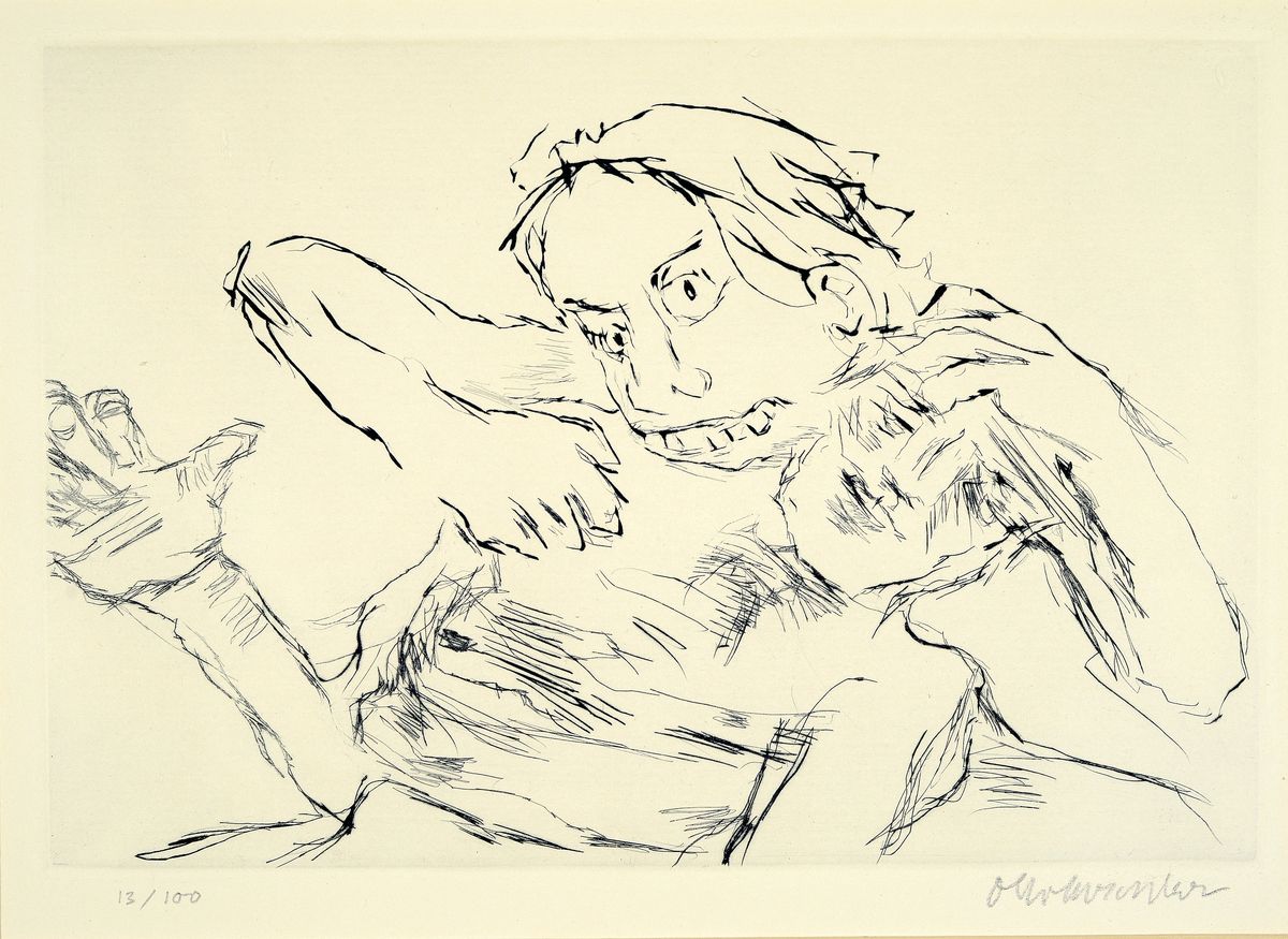 Oskar Kokoschka, 1886 - 1980, Kaltnadelradierung auf handgeschöpftem Auvergne-Bütten, Titel: Penthesilea zerfleischt den gefallenen Achill ( aus ...