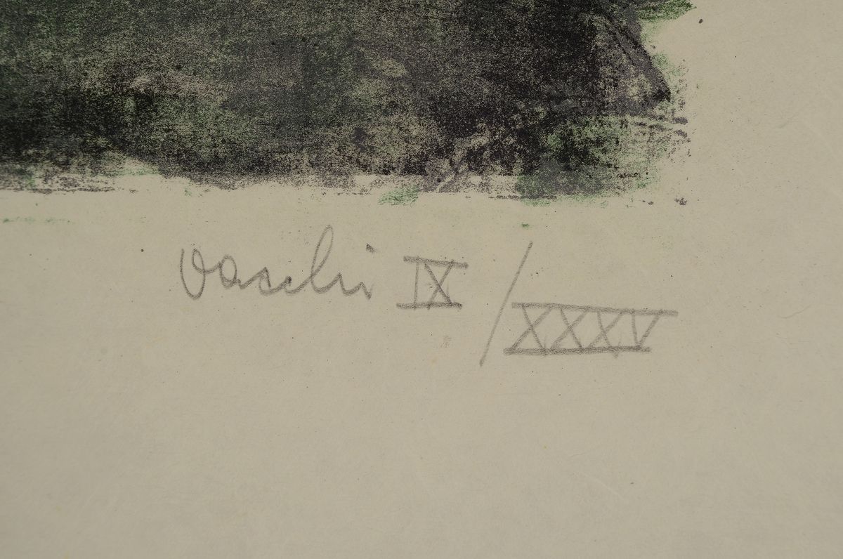 Detail a: Sergio Vacci, 1925 - 2016, Lithografie auf Jajpon nacré-Papier, Selbstbildnis, nummeriert 9/35, aus 1965, Blattgr. 76 x 53 cm