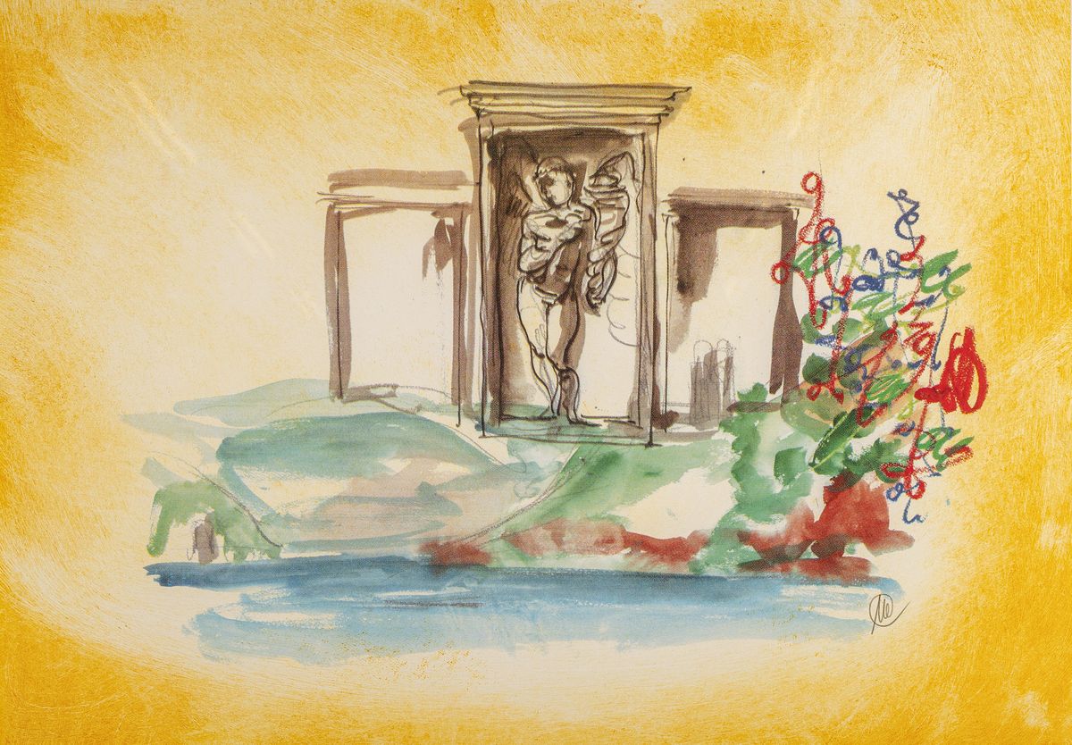 Markus Lüpertz, geb. 1941, Acryl über Offsetlitho, Unikatcharakter aufgrund der Übermalung, unten re. monogrammiert, Blattgr. 44 x 64 cm, Rahmen ...
