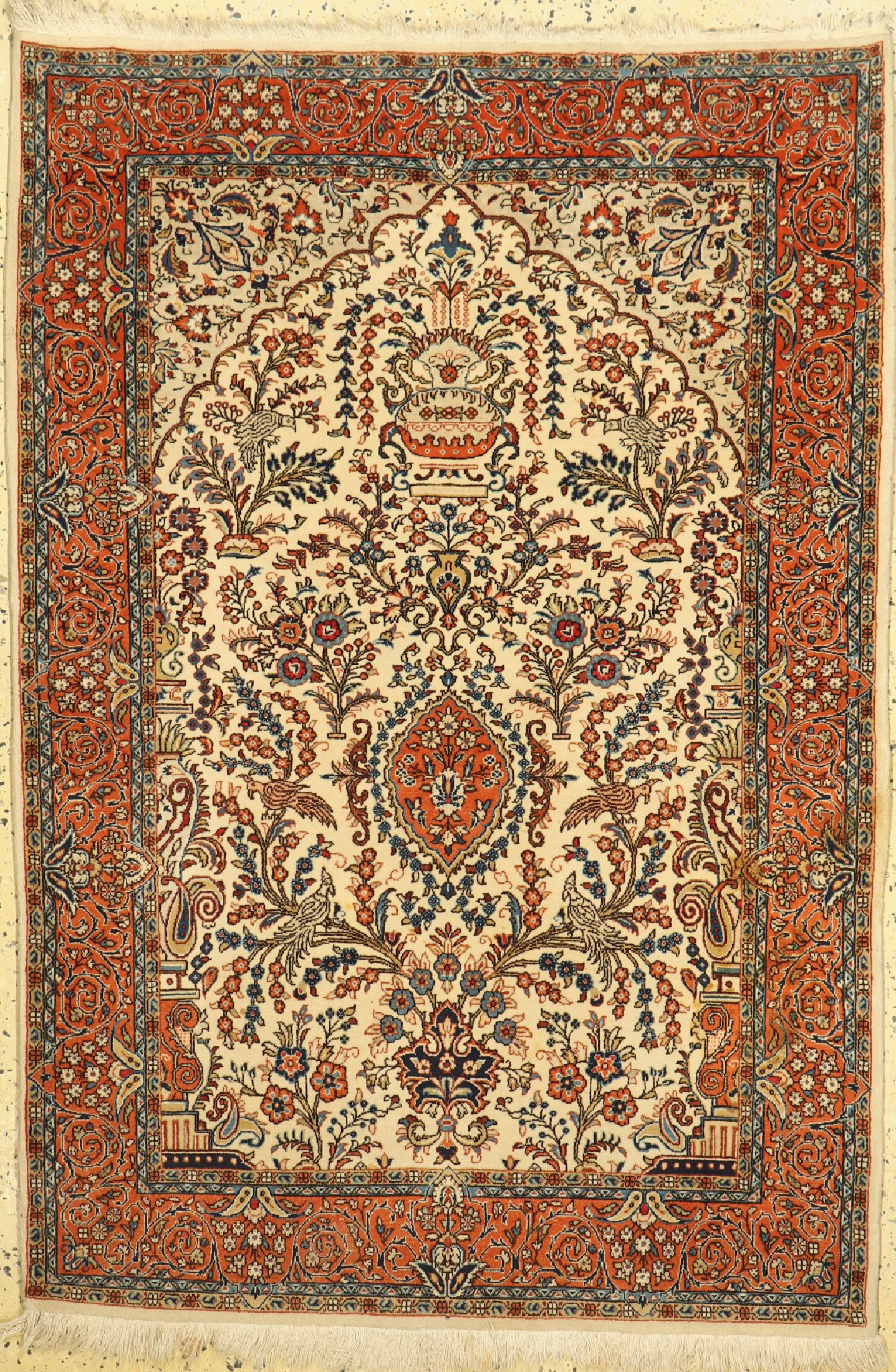 Ghiasabad Kork fein, Persien, ca. 50 Jahre,Korkwolle auf Baumwolle, ca. 160 x 110 cm, fleckig, EHZ: 1-2, leichter Mottenfrass am Rand