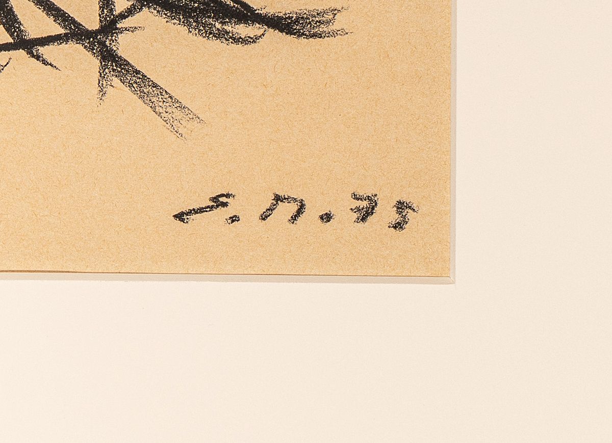 Detail a: Monogrammist E.M., Tuschezeichnung, abstrakte Komposition, datiert (19)75, Blattgr. 75 x 40.5 cm, Passepartout ca. 80 x 60 cm