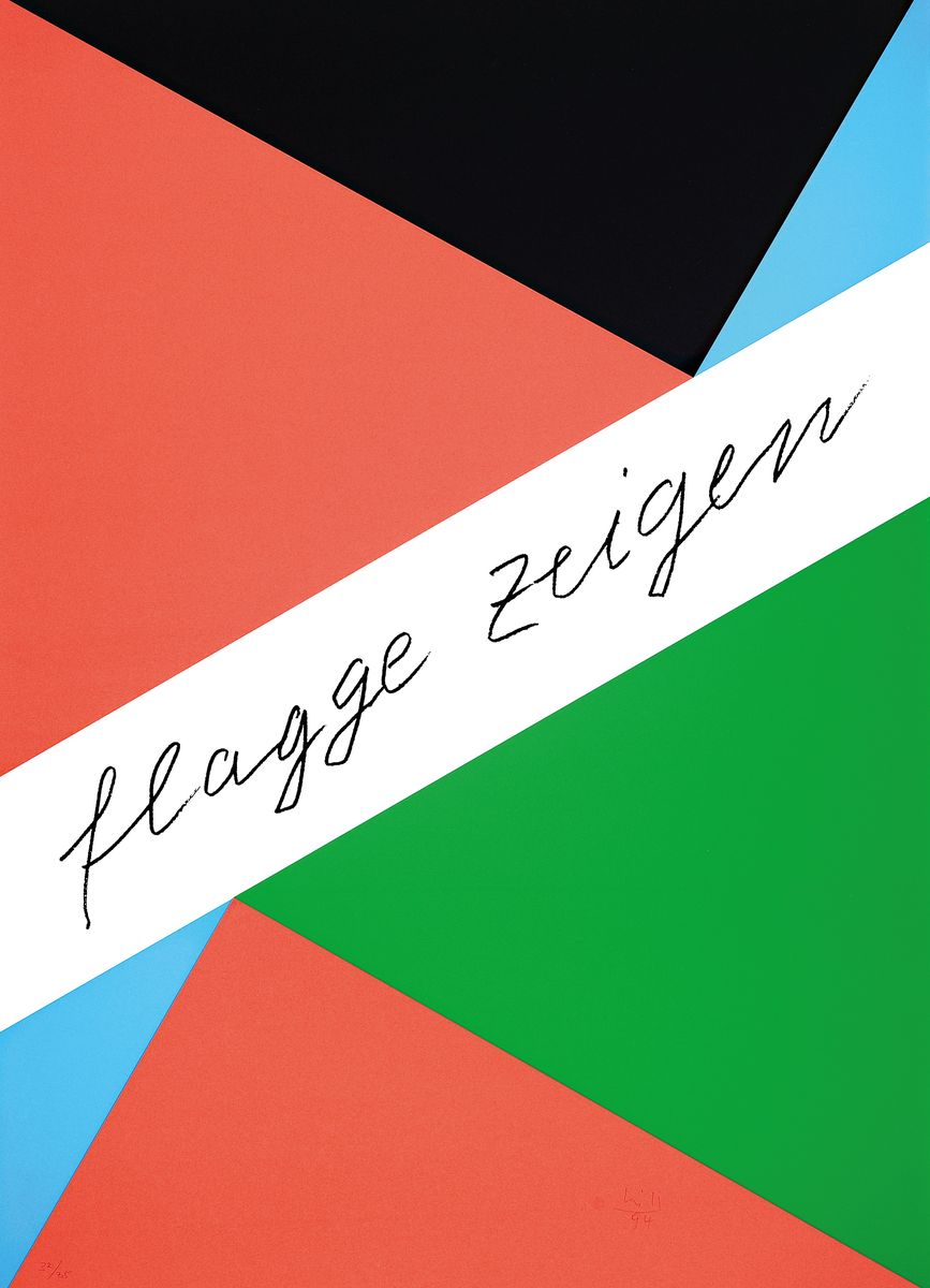 Max Bill, geb. 1939 in Berlin,"Flagge zeigen", Siebdruck auf festem Karton, aus 1995, num.32/35, aus 1995, 84 x 59.5 cm