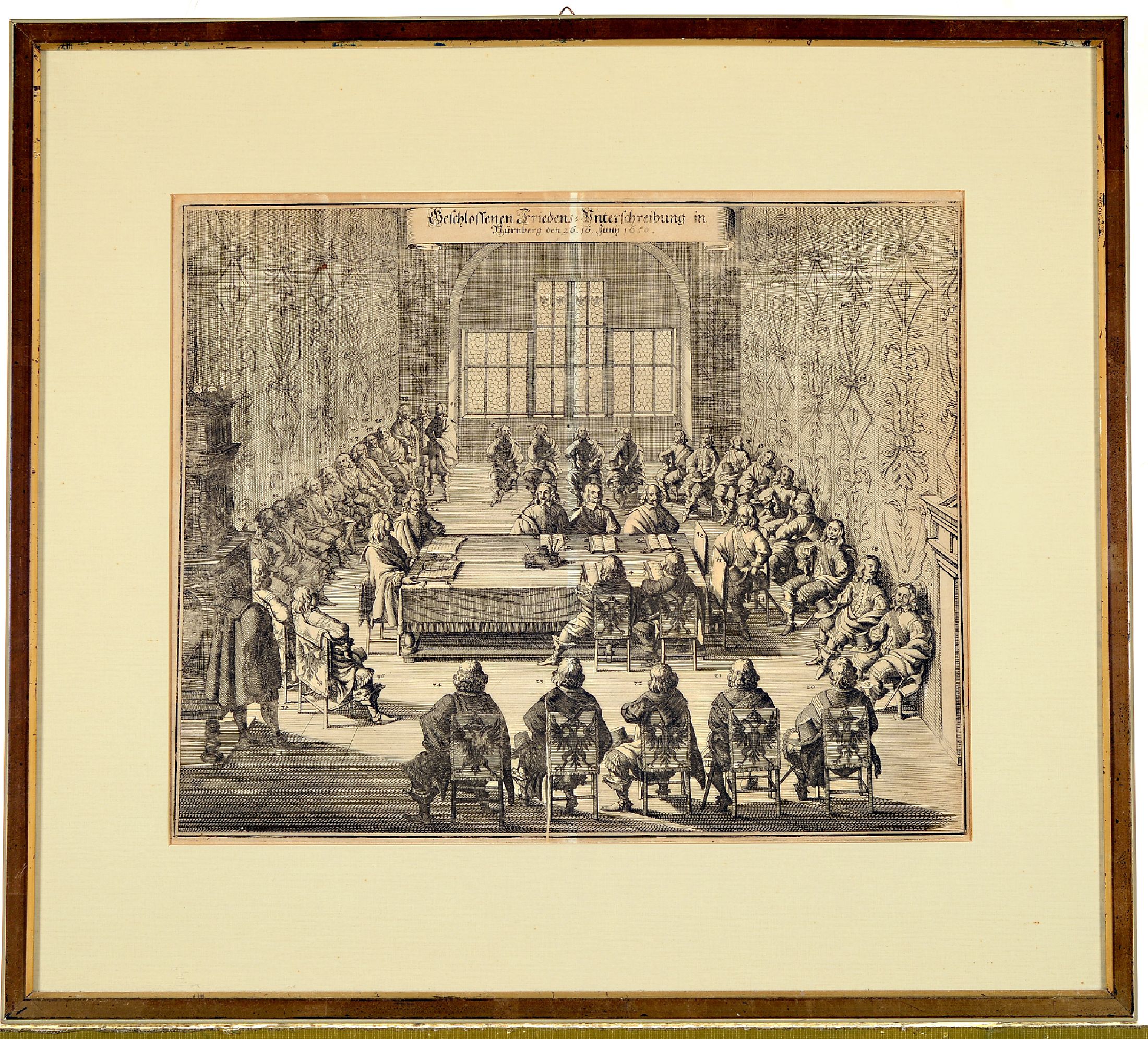Matthäus Merian, 1593 - 1650, zwei Kupferstiche: "Frieden Unterschreibung in Nürnberg" und "Abbildung der Statt und Vöstung ...