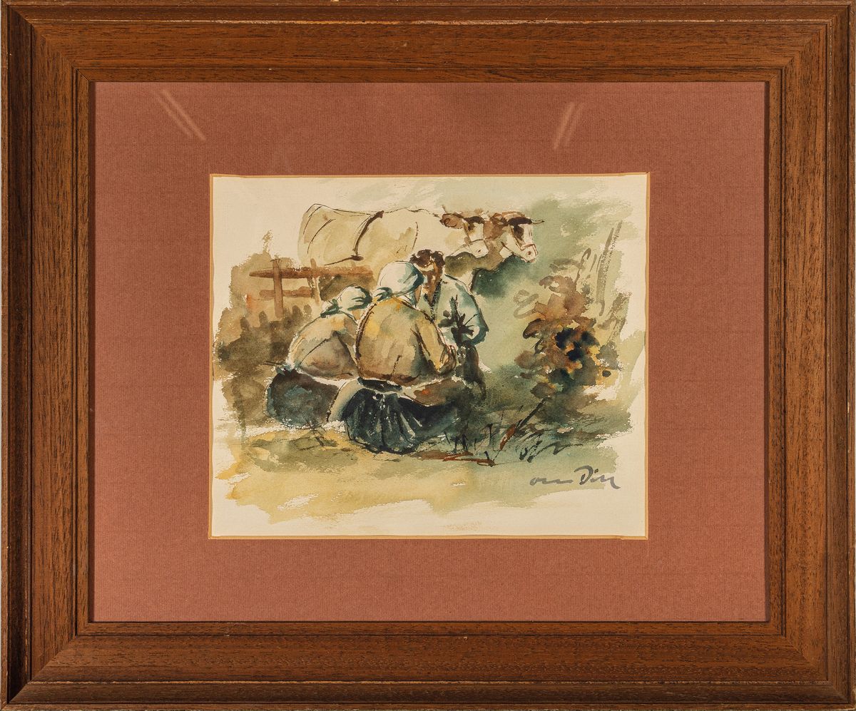 Detail k: Otto Dill, 1884 Neustadt-1957 Bad Dürkheim, rastende Bauern, Aquarell auf Papier, re. unten signiert, aus den 1930er Jahren, PP-Ausschnitt ca. 36 x ...