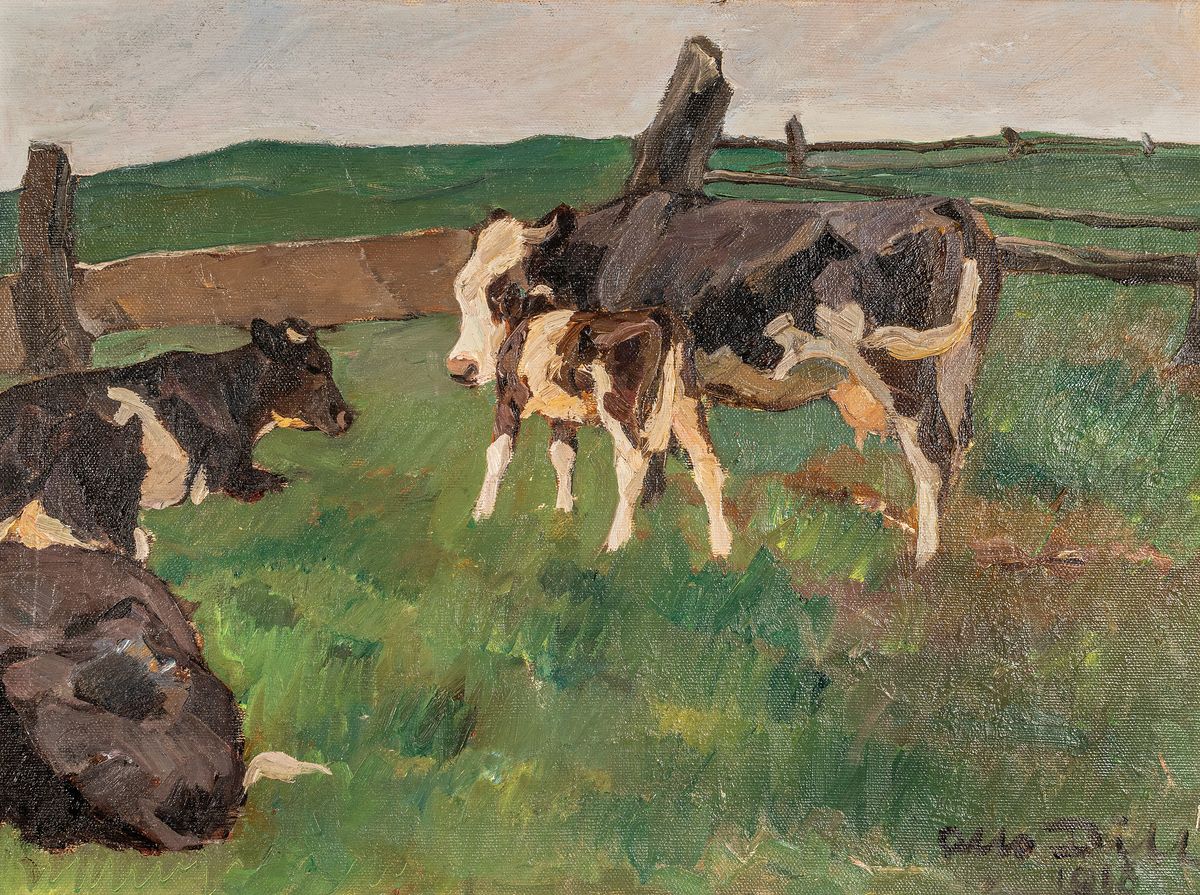 Otto Dill, 1884 Neustadt-1957 Bad Dürkheim, Studium an der AK München, Meisterschüler von Heinrich v. Zügel, "Am Zaun, 1917" so auf ...