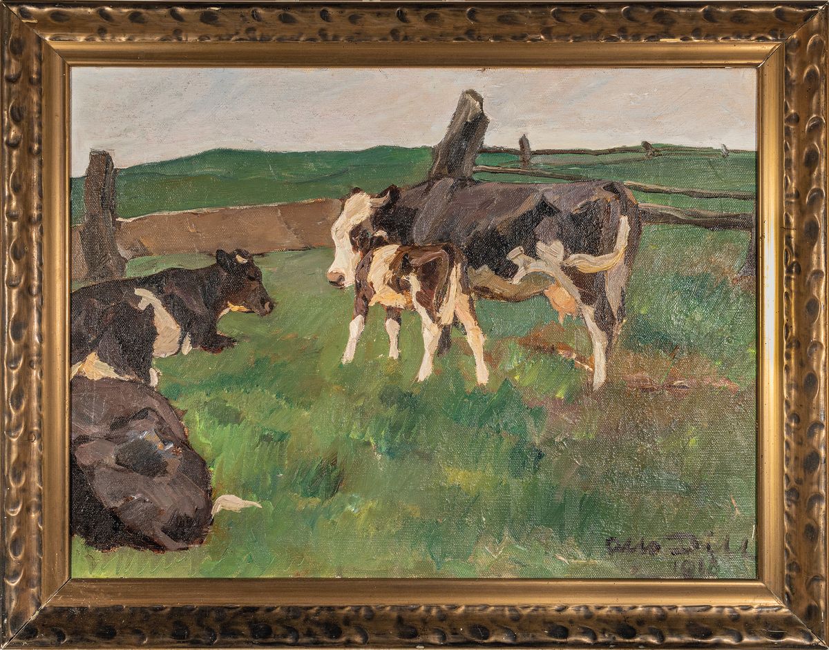 Detail k: Otto Dill, 1884 Neustadt-1957 Bad Dürkheim, Studium an der AK München, Meisterschüler von Heinrich v. Zügel, "Am Zaun, 1917" so auf ...
