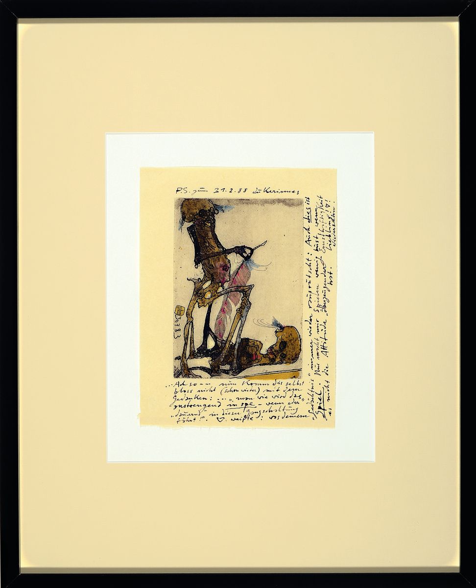 Detail k: Horst Janssen, 1929 - 1995, Aquarell über Radierung, handsigniert und mit handschriftlichen Anmerkungen des Künstlers, aus 1988, aufgrund der ...