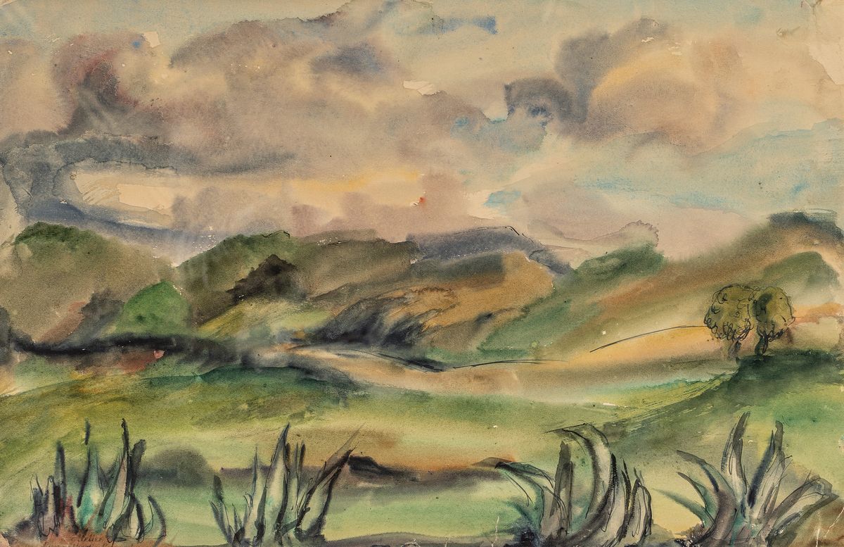Loulou Albert-Lasard, 1885 Metz-1969 Paris, "Italienische Landschaft", Aquarell auf Papier, unten links mit dem Atelierstempel der ...