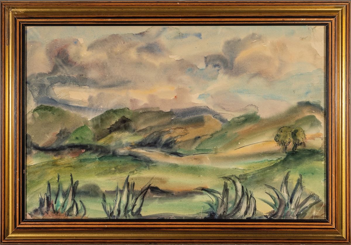 Detail k: Loulou Albert-Lasard, 1885 Metz-1969 Paris, "Italienische Landschaft", Aquarell auf Papier, unten links mit dem Atelierstempel der ...