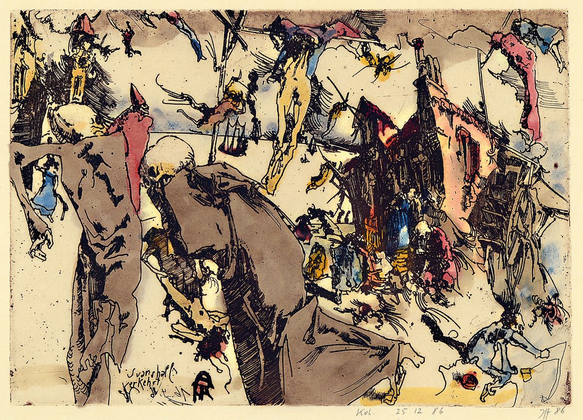 Horst Janssen, 1929 - 1995, Aquarell über Radierung auf Japanbütten, bez. Svanxhall verkehrt 16.04.86", re. u. handsigniert und in der Platte ...