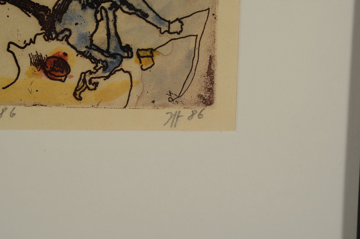 Detail a: Horst Janssen, 1929 - 1995, Aquarell über Radierung auf Japanbütten, bez. Svanxhall verkehrt 16.04.86", re. u. handsigniert und in der Platte ...