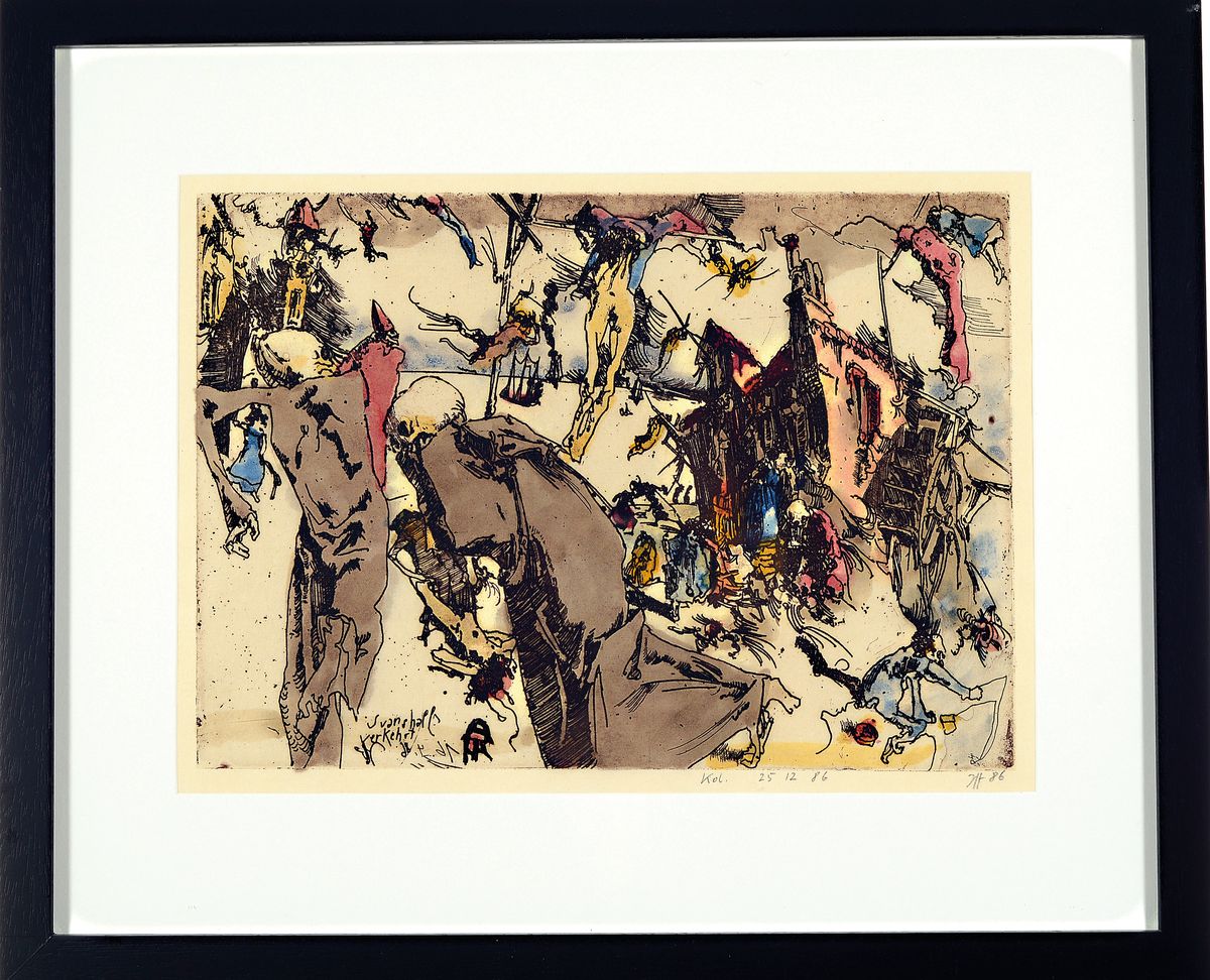 Detail k: Horst Janssen, 1929 - 1995, Aquarell über Radierung auf Japanbütten, bez. Svanxhall verkehrt 16.04.86", re. u. handsigniert und in der Platte ...
