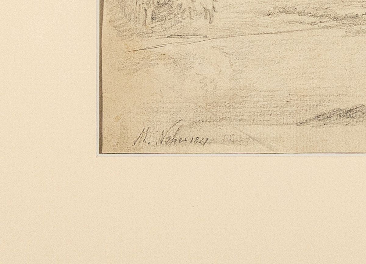 Detail a: Michael Neher, 1798 München - 1876, deutscher Biedermeiermaler, bekannt für seine Kostümstücke und Landschaften, hier Schloßparkansicht, ...