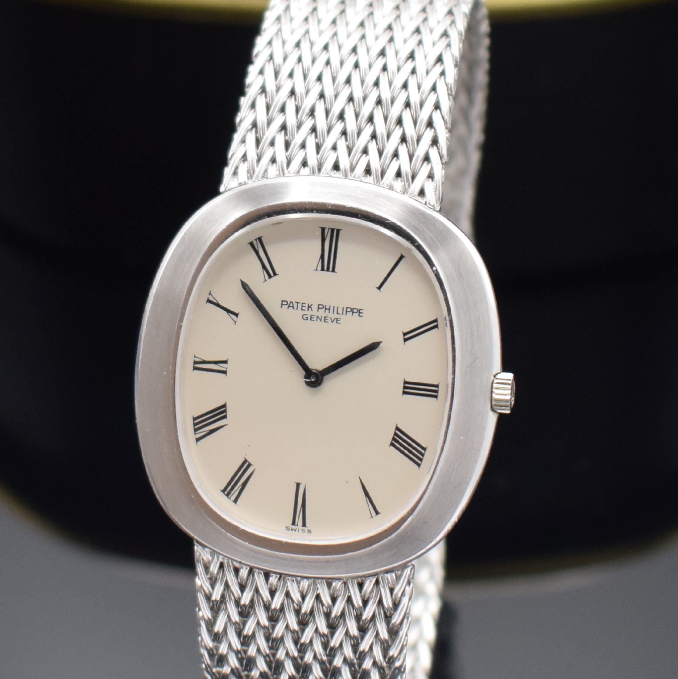 Detail a: PATEK PHILIPPE feine Herrenarmbanduhr Ellipse d´Or Referenz 3589/1, Automatik, Schweiz um 1970, 3-teil. WG 750/000 Geh. inkl. verlängerten orig. ...
