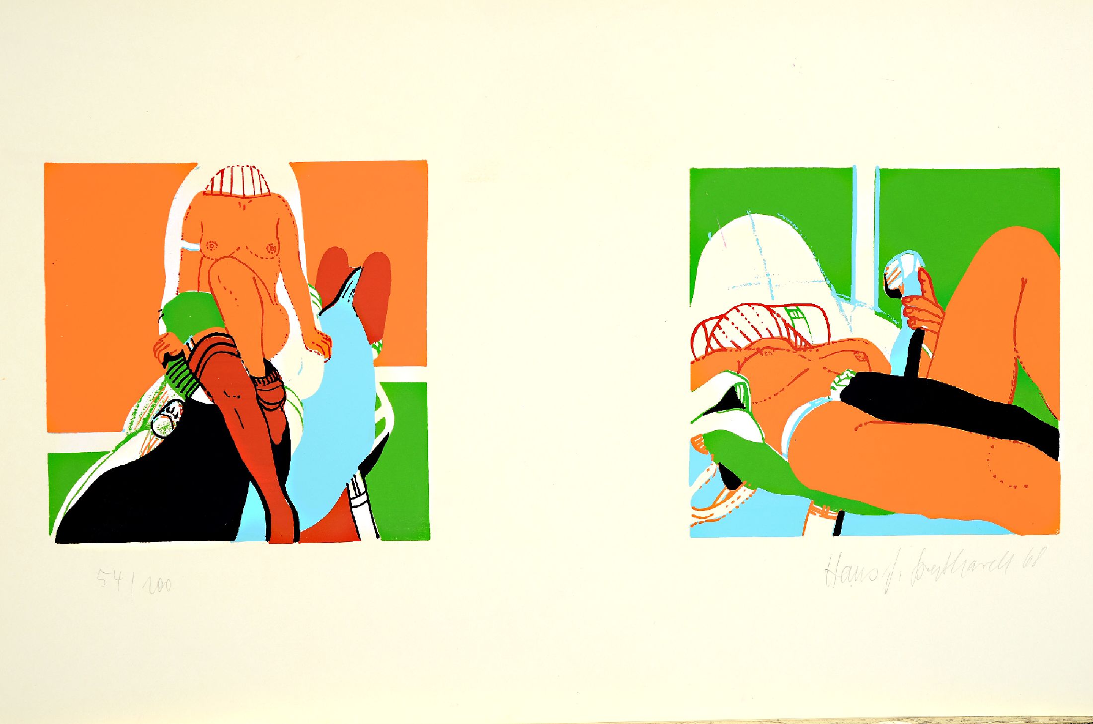 Hans Joachim Speßhardt, geb. 1935 in Berlin,Erotik Siebdruck auf dickem Büttenpapier, handsigniert und nummeriert 54/100, aus 1968, ca. 38 x 64 cm, ...