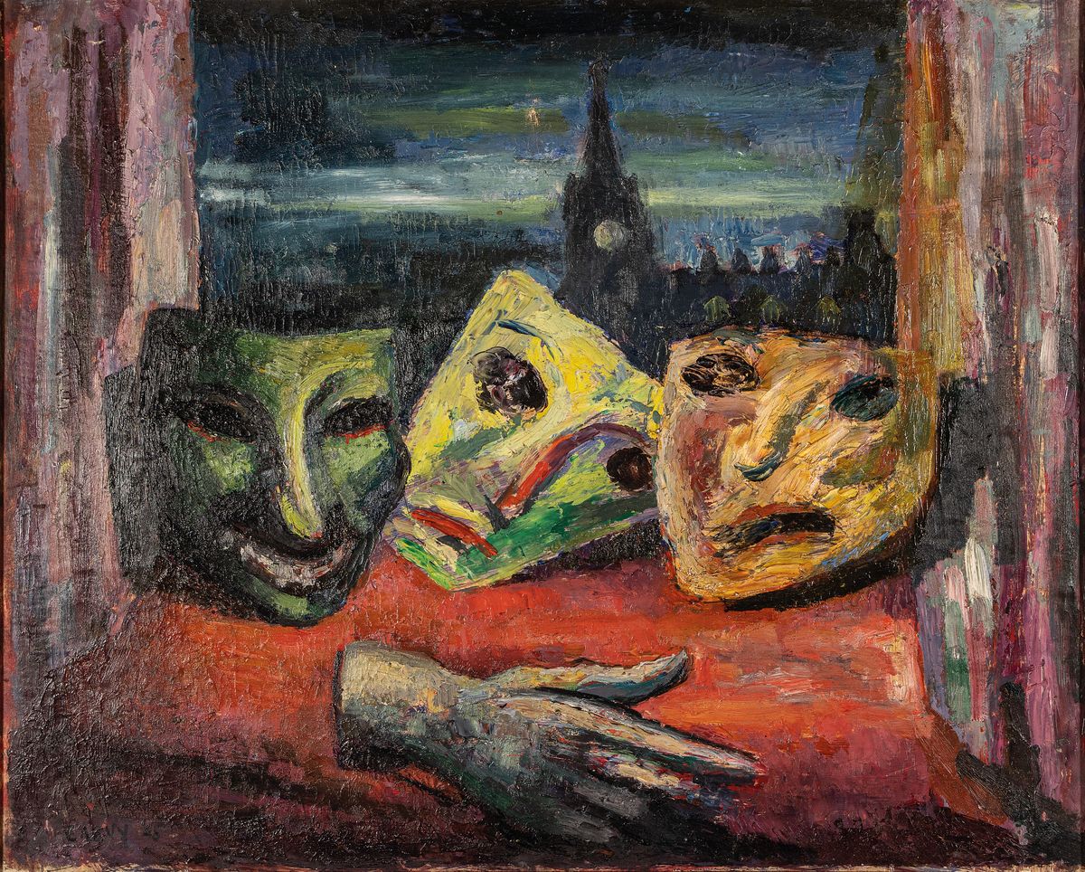 Emmanuel Levy, 1900 Manchester - 1986, Masken und Handschuh vor dem Fenster, Öl/Lwd, li. u. signiert und dat. 48, ca. 51 x 64 cm