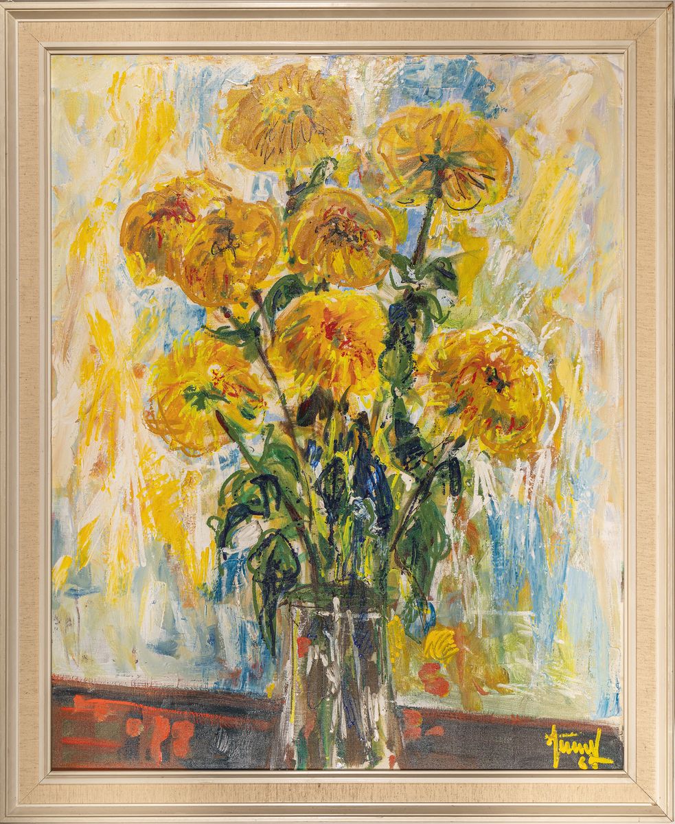 Detail k: Georg Zeuner, 1923 Dresden - 2011 Speyer, großes Blumenstillleben, Öl/Lwd, re. u. signiert, ca. 100 x 80 cm, Rahmen ca. 113 x 91.5 cm, Gebr.spuren