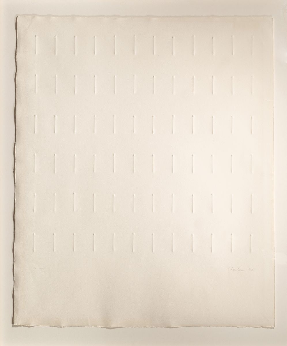 Günther Uecker, geb. 19630, Prägedruck auf Büttenpapier, "Parallele Reihung", unten rechts handsigniert und dat. (19)68, links unten ...