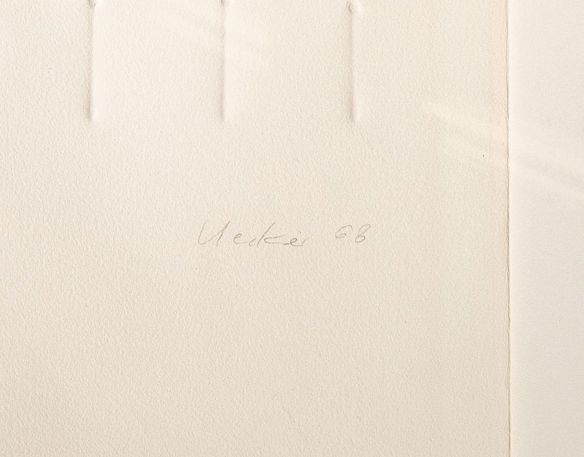Detail a: Günther Uecker, geb. 19630, Prägedruck auf Büttenpapier, "Parallele Reihung", unten rechts handsigniert und dat. (19)68, links unten ...