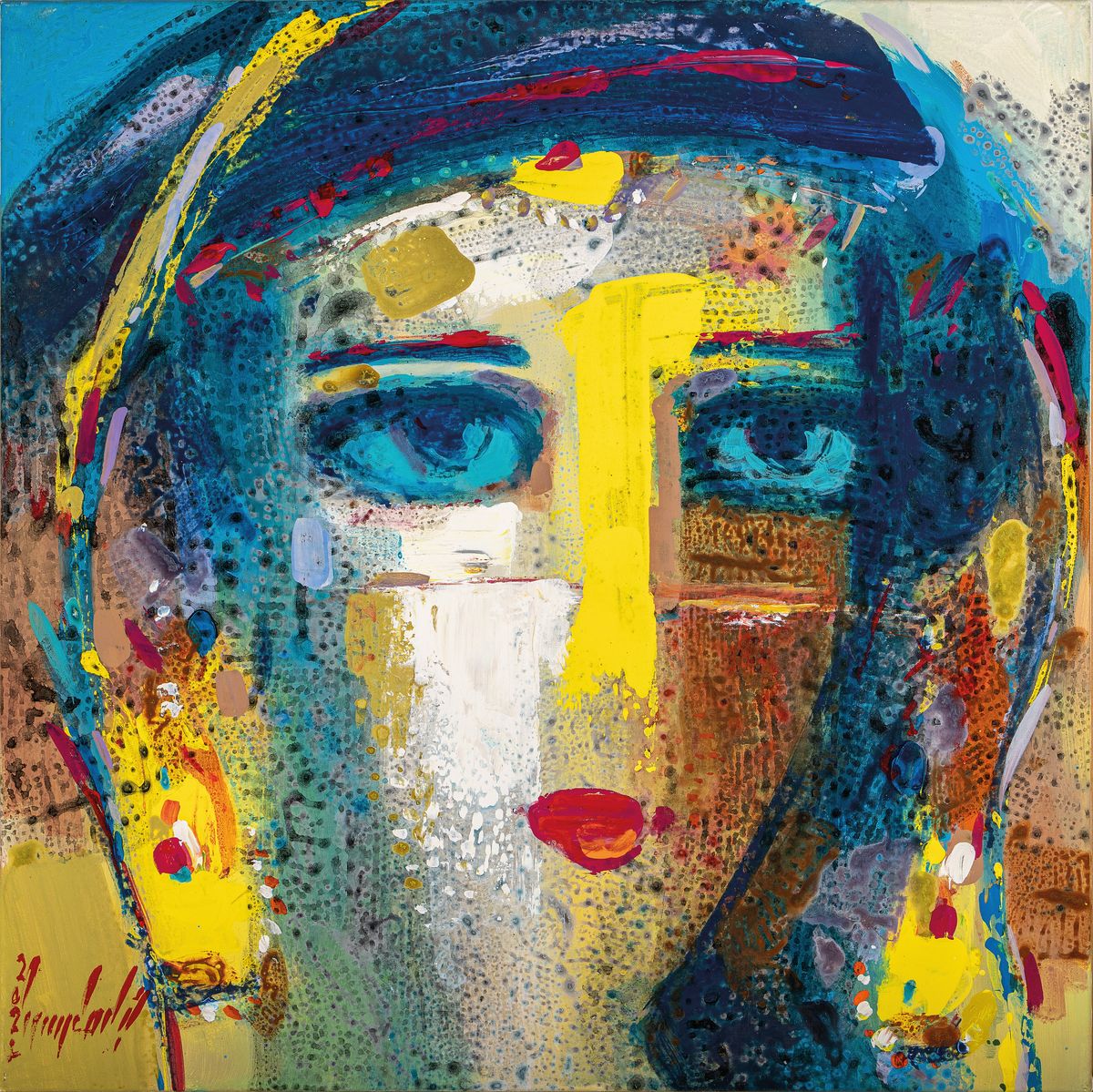 Abbas al Mosawi, geb. 1952, vier Porträts, Acryl/Lwd, signiert und dat. 2021, ca. 70 x 70 cm, Abbas Al-Mosawi zählt zu den bekanntesten ...