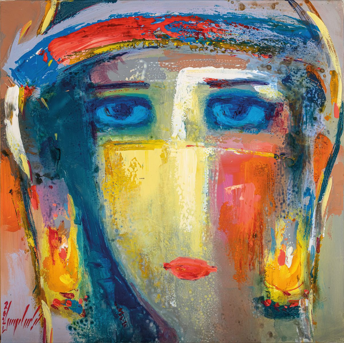 Detail c: Abbas al Mosawi, geb. 1952, vier Porträts, Acryl/Lwd, signiert und dat. 2021, ca. 70 x 70 cm, Abbas Al-Mosawi zählt zu den bekanntesten ...