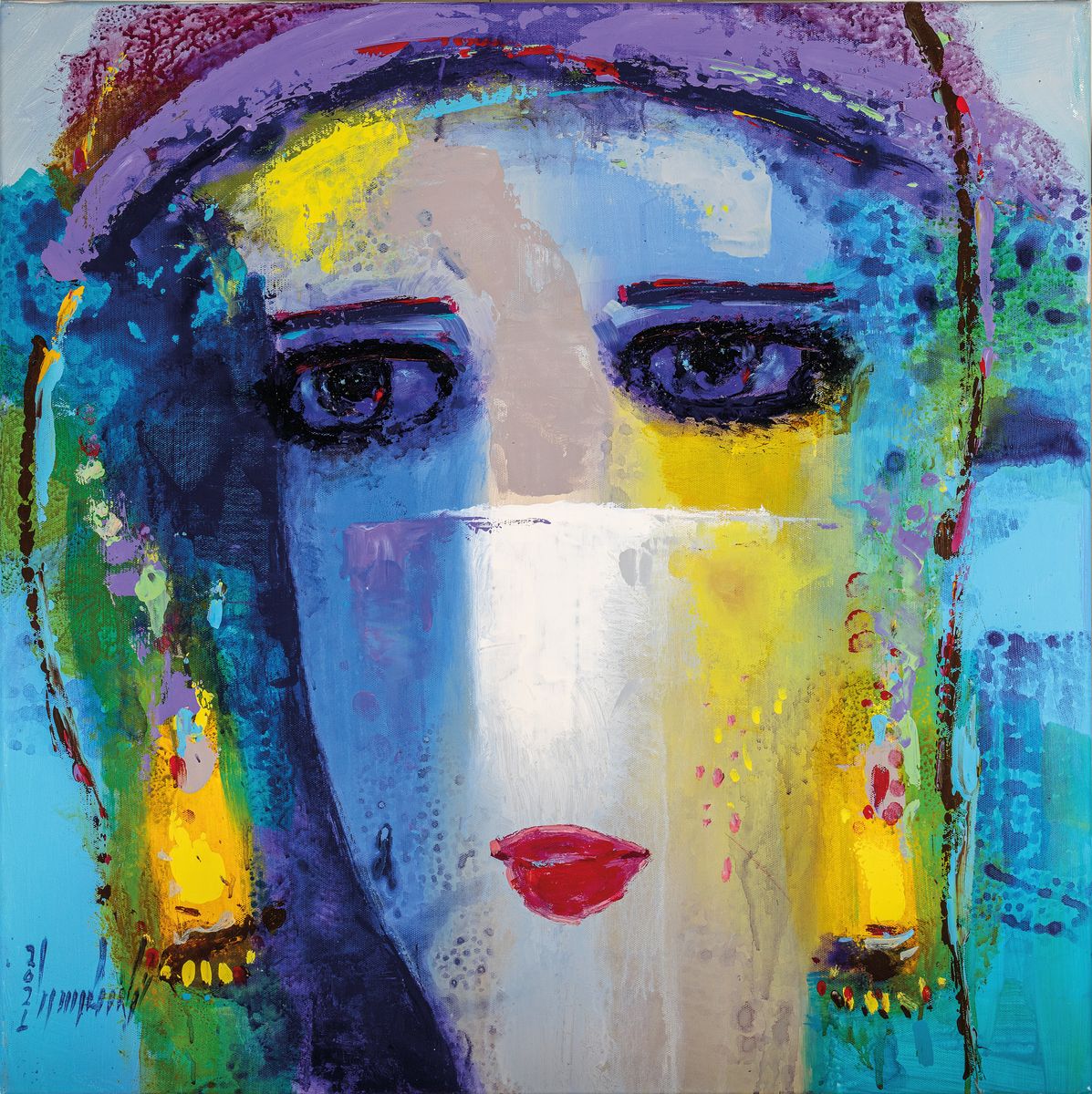 Detail i: Abbas al Mosawi, geb. 1952, vier Porträts, Acryl/Lwd, signiert und dat. 2021, ca. 70 x 70 cm, Abbas Al-Mosawi zählt zu den bekanntesten ...