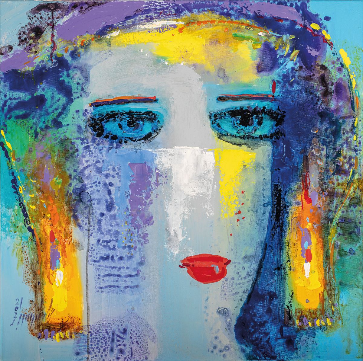 Detail j: Abbas al Mosawi, geb. 1952, vier Porträts, Acryl/Lwd, signiert und dat. 2021, ca. 70 x 70 cm, Abbas Al-Mosawi zählt zu den bekanntesten ...
