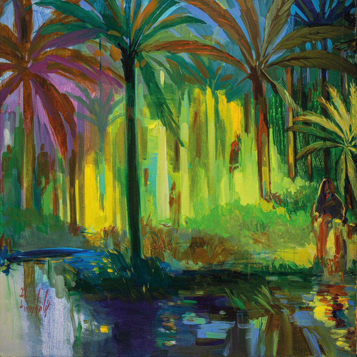 Abbas Al Mosawi, geb. 1952, Oasenlandschaft, Acryl/Lwd, signiert und dat. 21, ca. 100 x 99 cm, Abbas Al-Mosawi ist einer der bekanntesten, ...