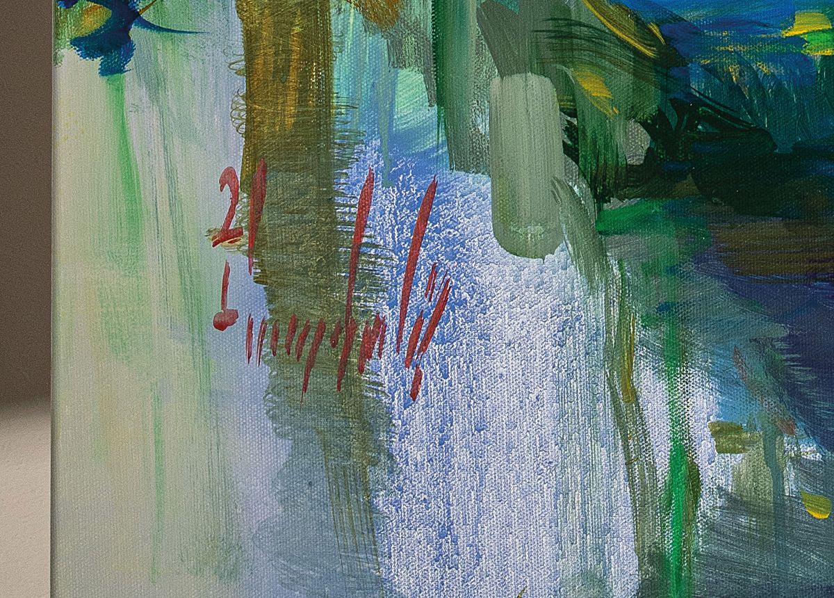 Detail c: Abbas Al Mosawi, geb. 1952, Oasenlandschaft, Acryl/Lwd, signiert und dat. 21, ca. 100 x 99 cm, Abbas Al-Mosawi ist einer der bekanntesten, ...