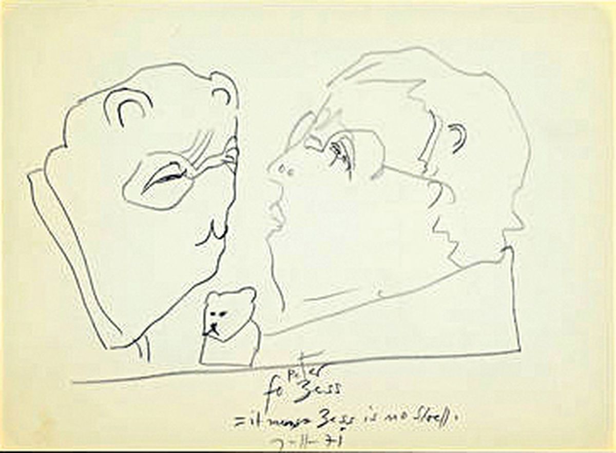 Horst Janssen, 1929 - 1995, Zeichnung auf Papier, Selbstporträt, Verwandlung in einen Teddybären, handsigniert,beschriftet, Blattgr. 20.5 x 27.5 ...