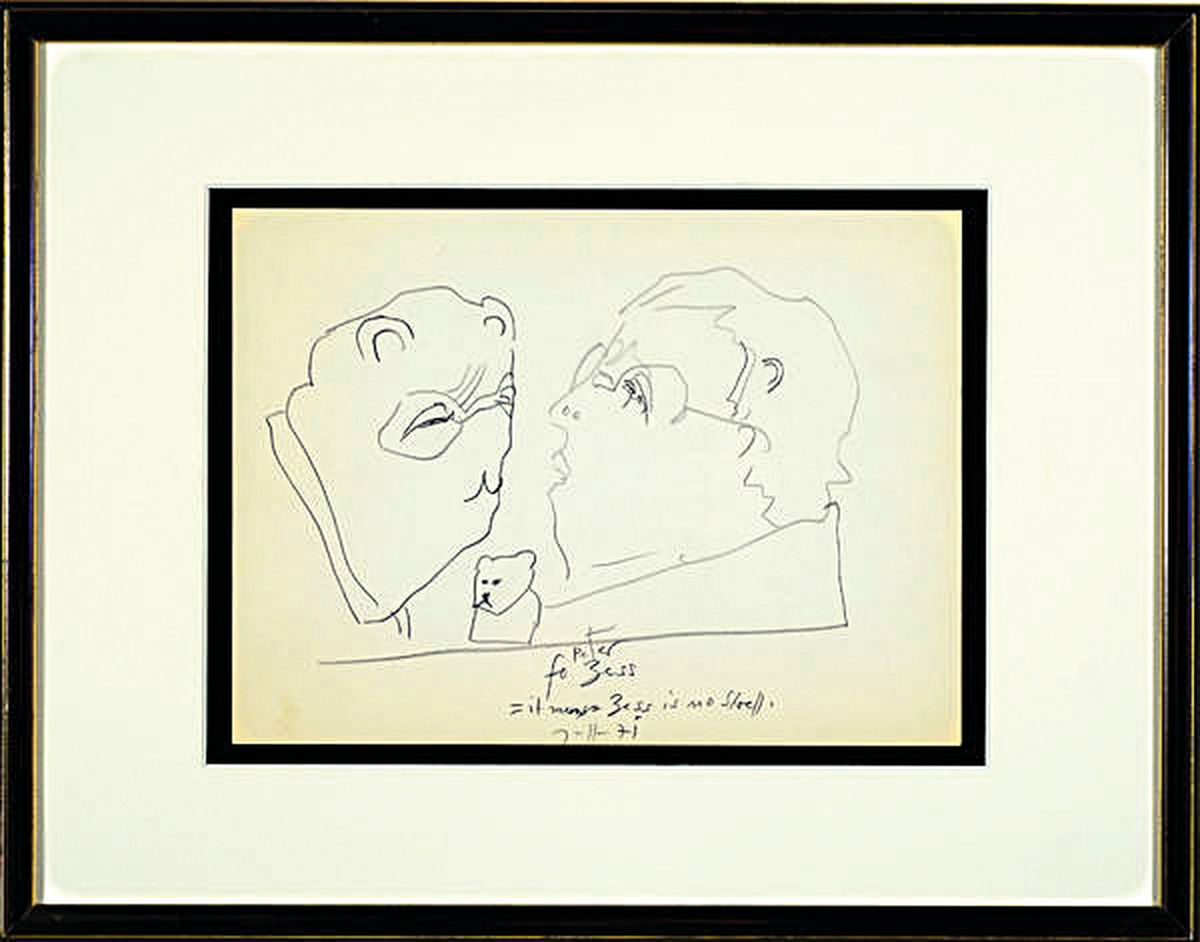 Detail k: Horst Janssen, 1929 - 1995, Zeichnung auf Papier, Selbstporträt, Verwandlung in einen Teddybären, handsigniert,beschriftet, Blattgr. 20.5 x 27.5 ...