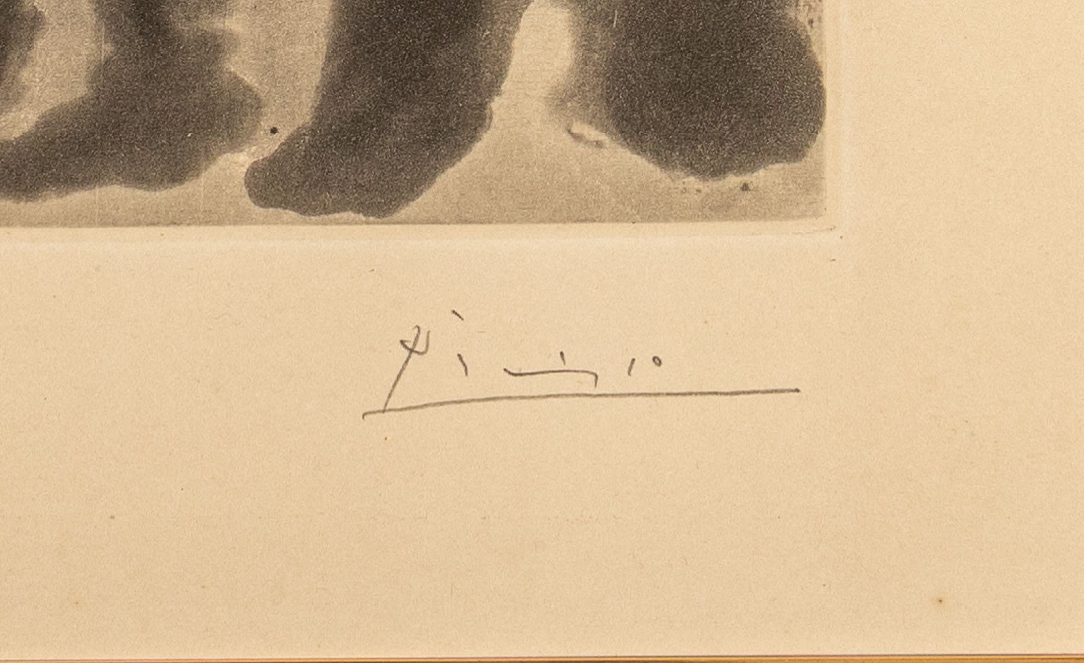 Detail a: Picasso, Pablo, 1881 - 1973, Aquatinta und Kaltnadelradierung auf Richard deBas Papier, "Peintre avec modéle barbu assisune chaise", 1963, ...