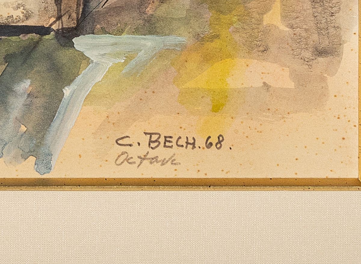 Detail a: Charles Bech, 1919-2000, luxemburger Künstler, Aquarell auf Papier, Jahrmarkttreiben in Luxemburg, rechts unten signiert und datiert 1968, unter PP ...