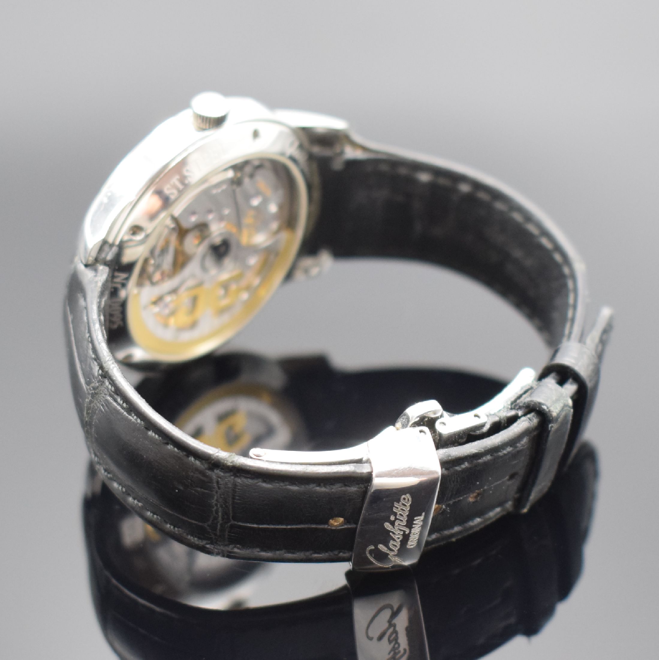 Detail b: GLASHÜTTE ORIGINAL Herrenarmbanduhr Senator Referenz 100-08-03-02-04, Automatik, Edelstahlgeh. inkl. orig. Lederband m. dopp. Faltschl., beids. ...