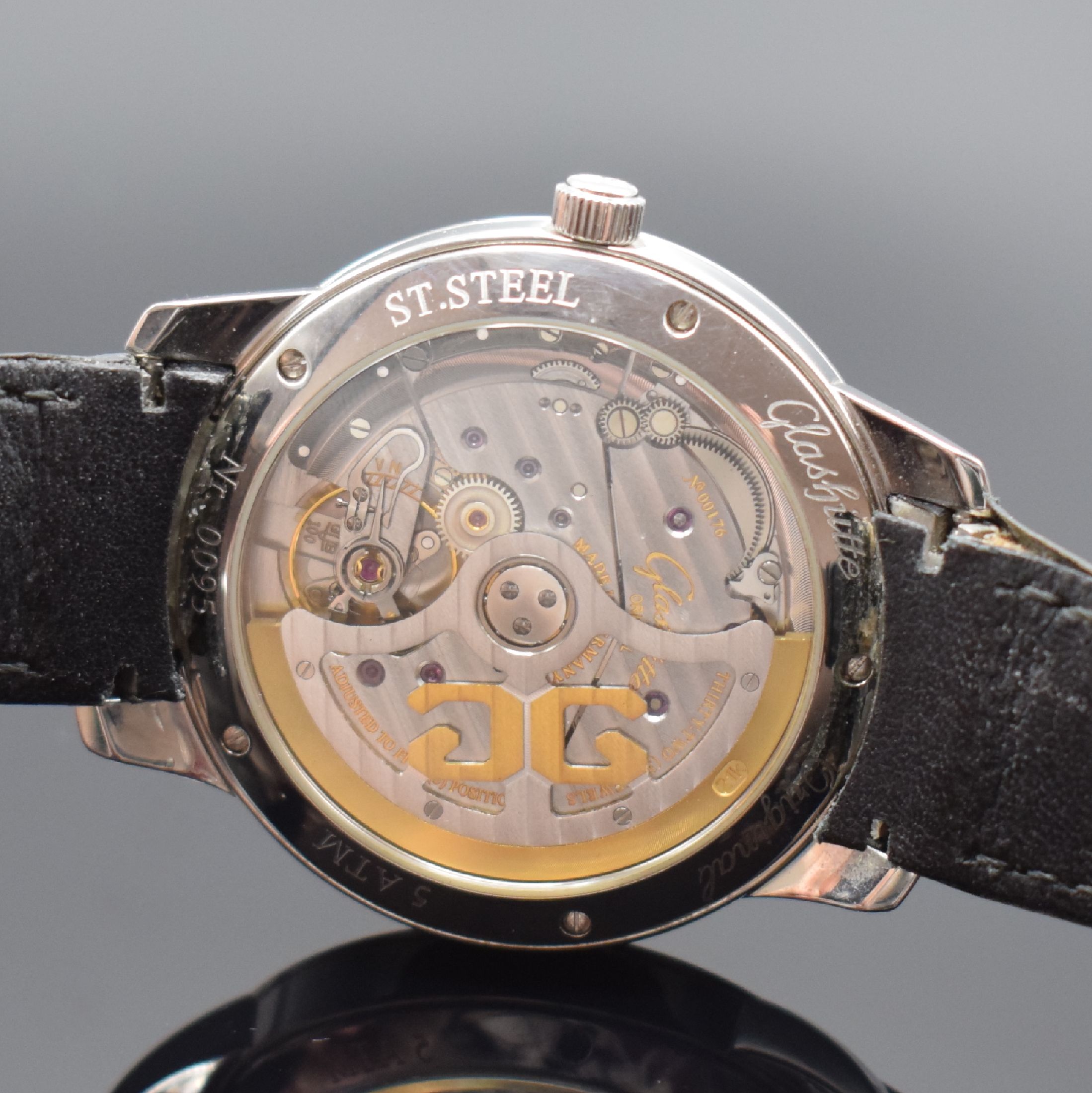 Detail d: GLASHÜTTE ORIGINAL Herrenarmbanduhr Senator Referenz 100-08-03-02-04, Automatik, Edelstahlgeh. inkl. orig. Lederband m. dopp. Faltschl., beids. ...