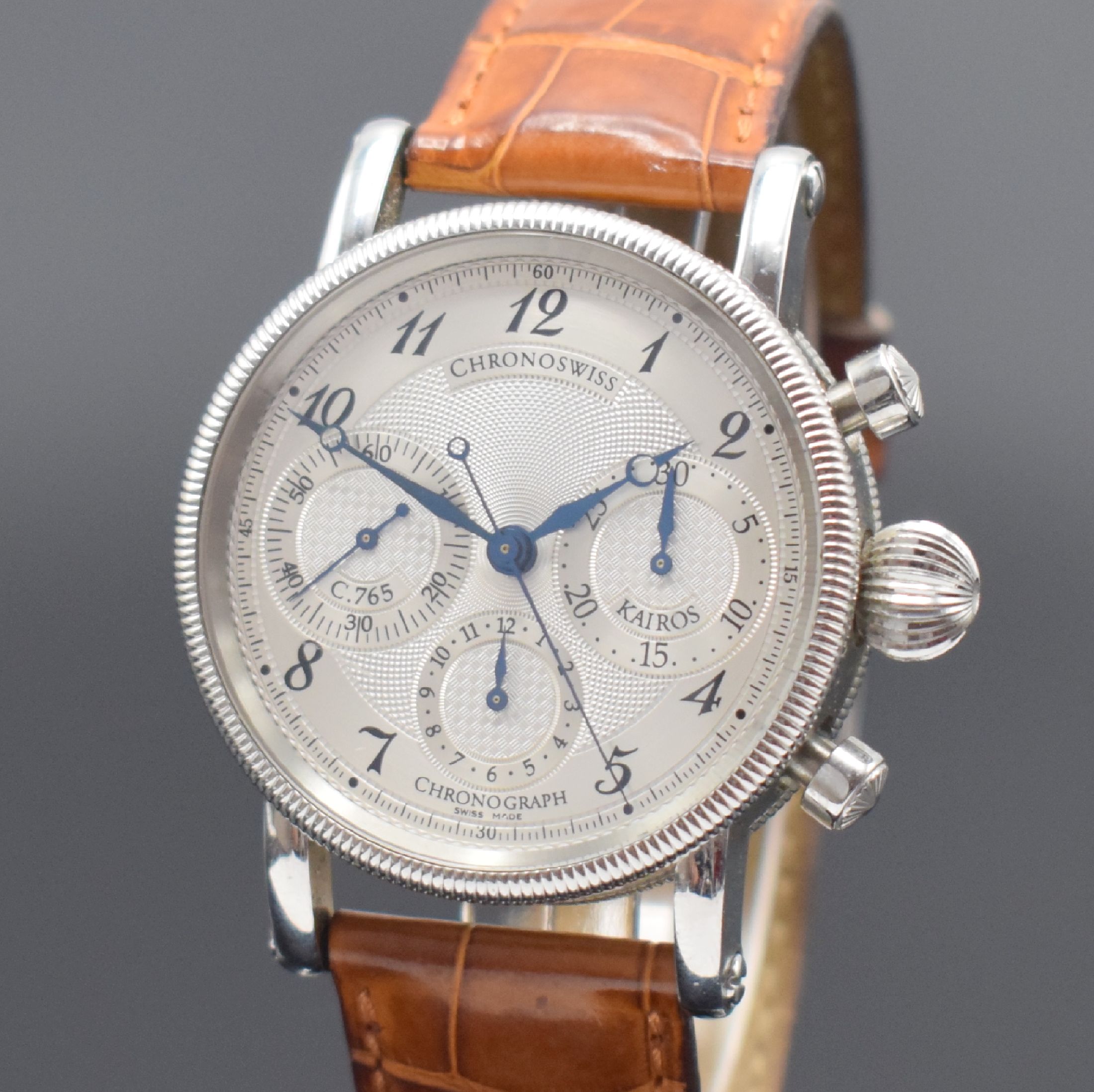 Detail a: CHRONOSWISS Armbandchronograph Kairos Referenz CH 7523 K, Automatik, Schweiz um 2005, Edelstahlgeh. inkl. orig. Lederband m. orig. Dornschl., beids. ...