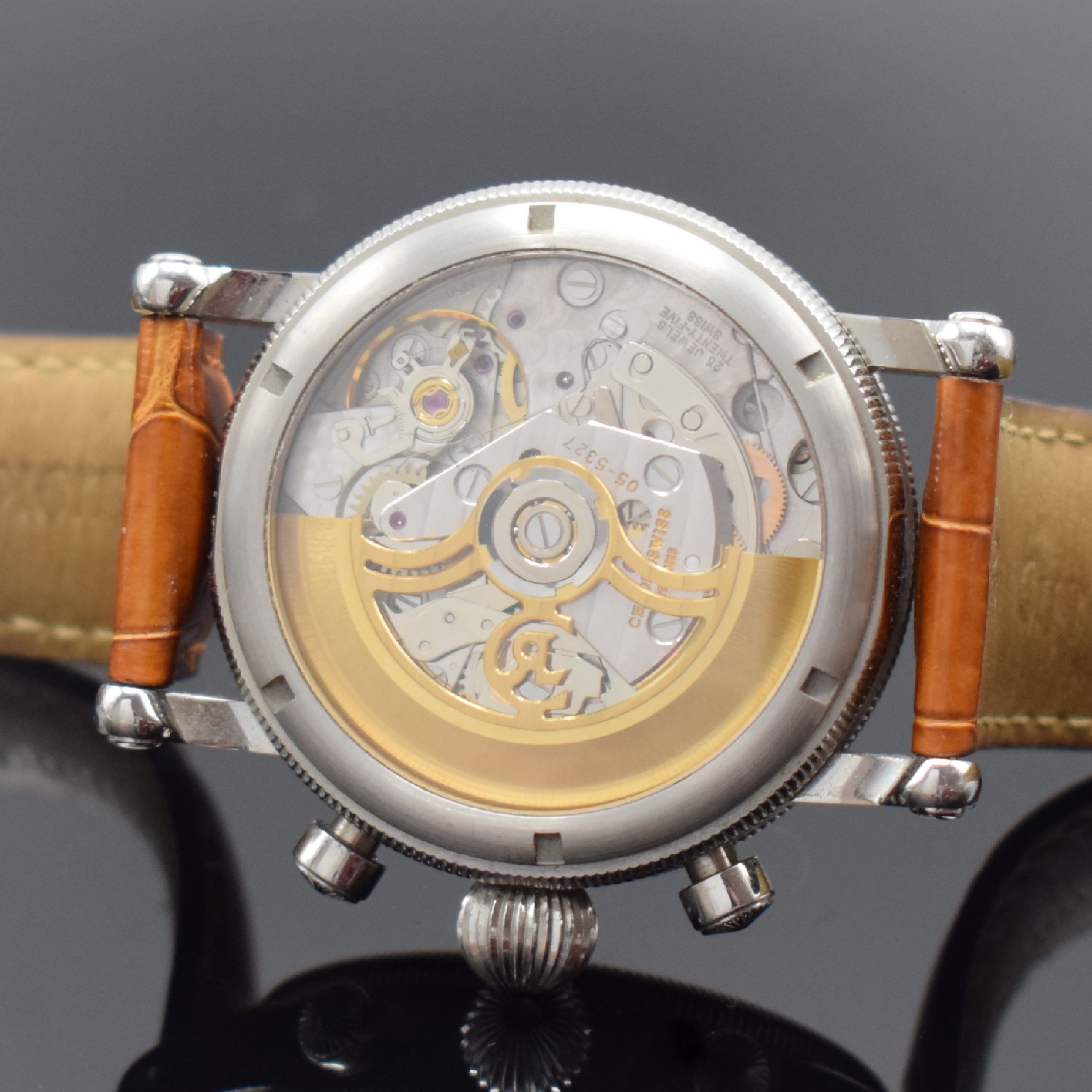 Detail e: CHRONOSWISS Armbandchronograph Kairos Referenz CH 7523 K, Automatik, Schweiz um 2005, Edelstahlgeh. inkl. orig. Lederband m. orig. Dornschl., beids. ...