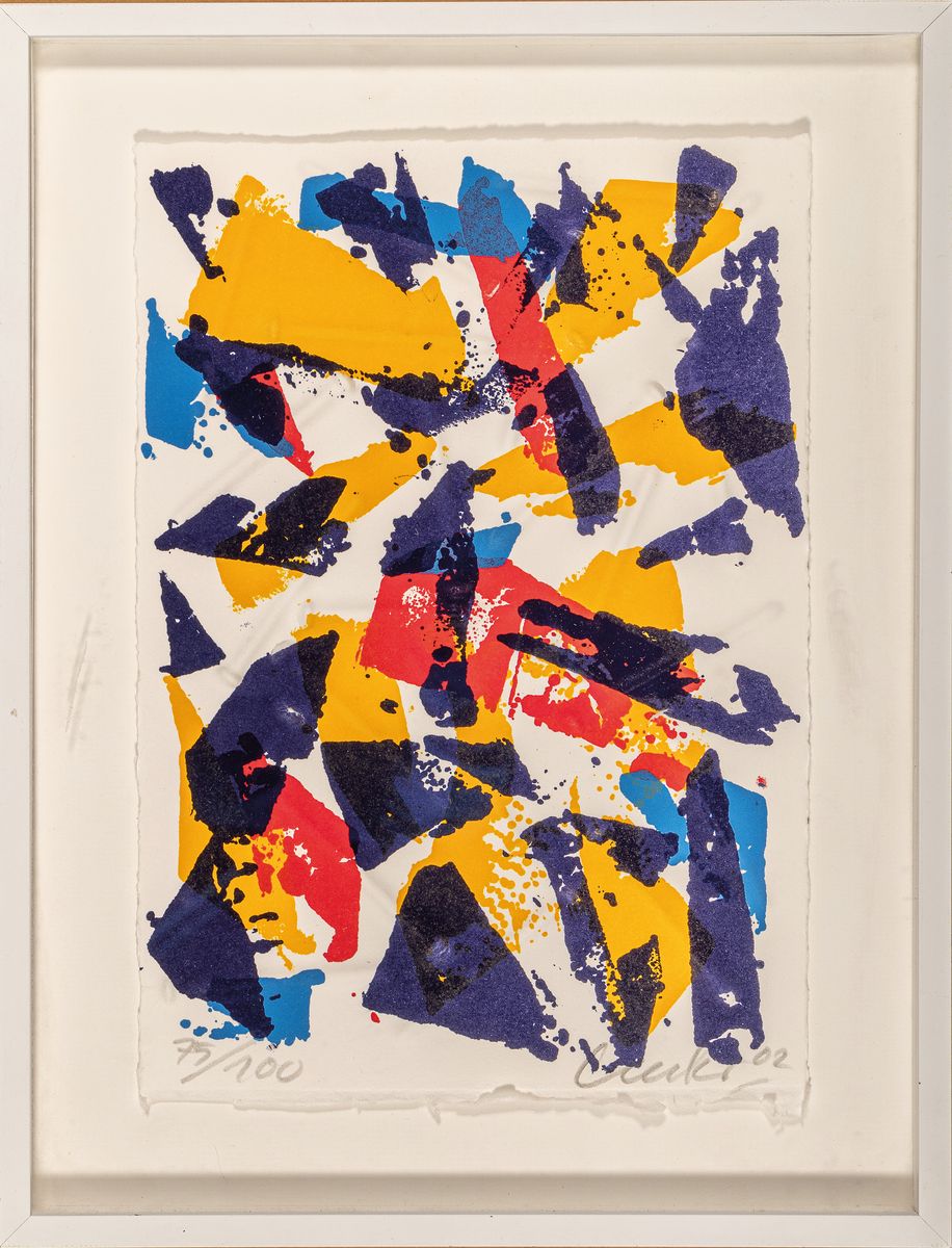 Detail k: Günther Uecker, geb. 1938, Prägedruck und Farblithografie auf Velin, handsigniert und num. 75/100, aus 2002, Blattgr. 30 x 21 cm, Rahmen ca. 38.5 x ...