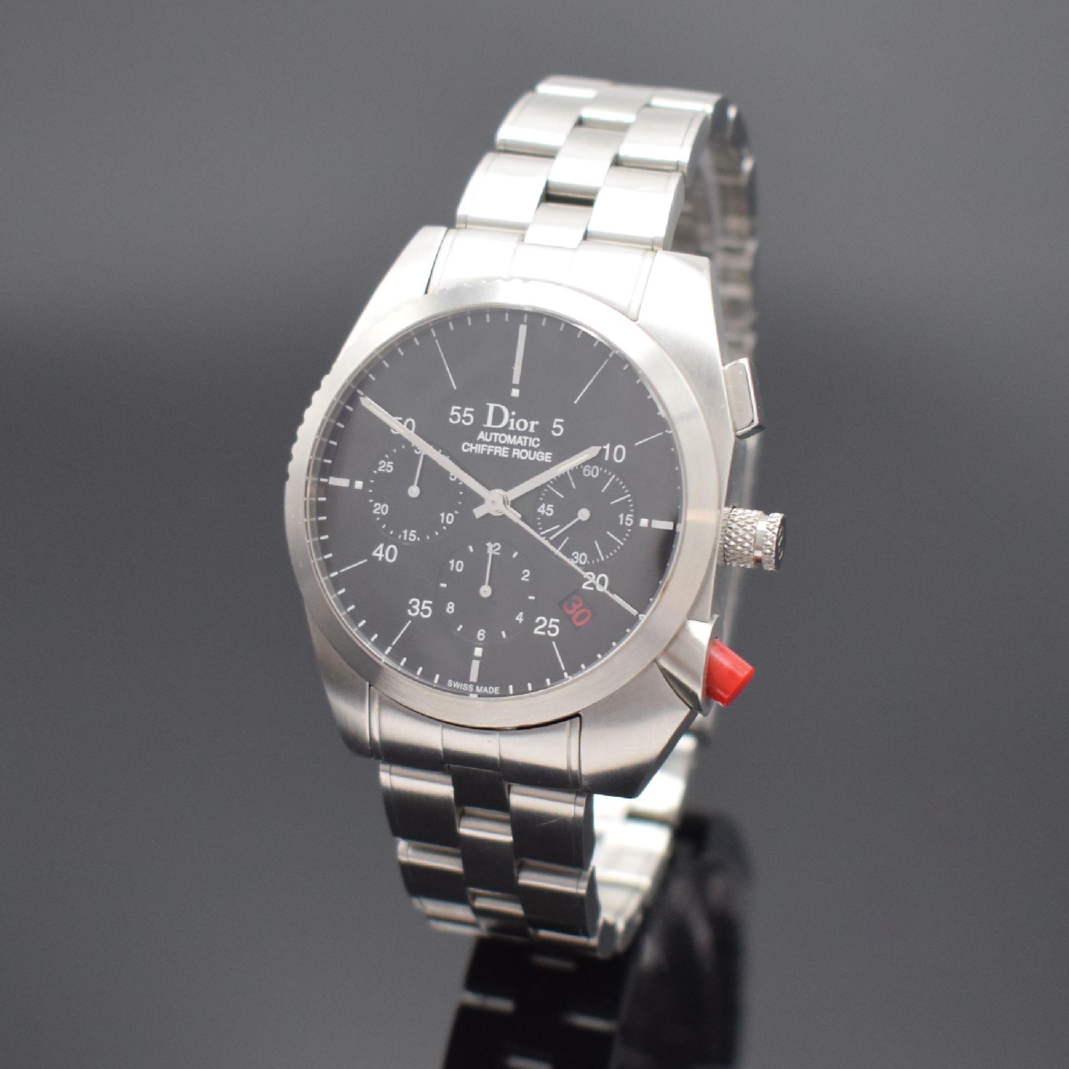 DIOR Armbandchronograph Chiffre Rouge Referenz A02, Automatik, Schweiz um 2013, Edelstahlgeh. inkl. Gliederband m. Faltschl., beids. vergl., Boden ...