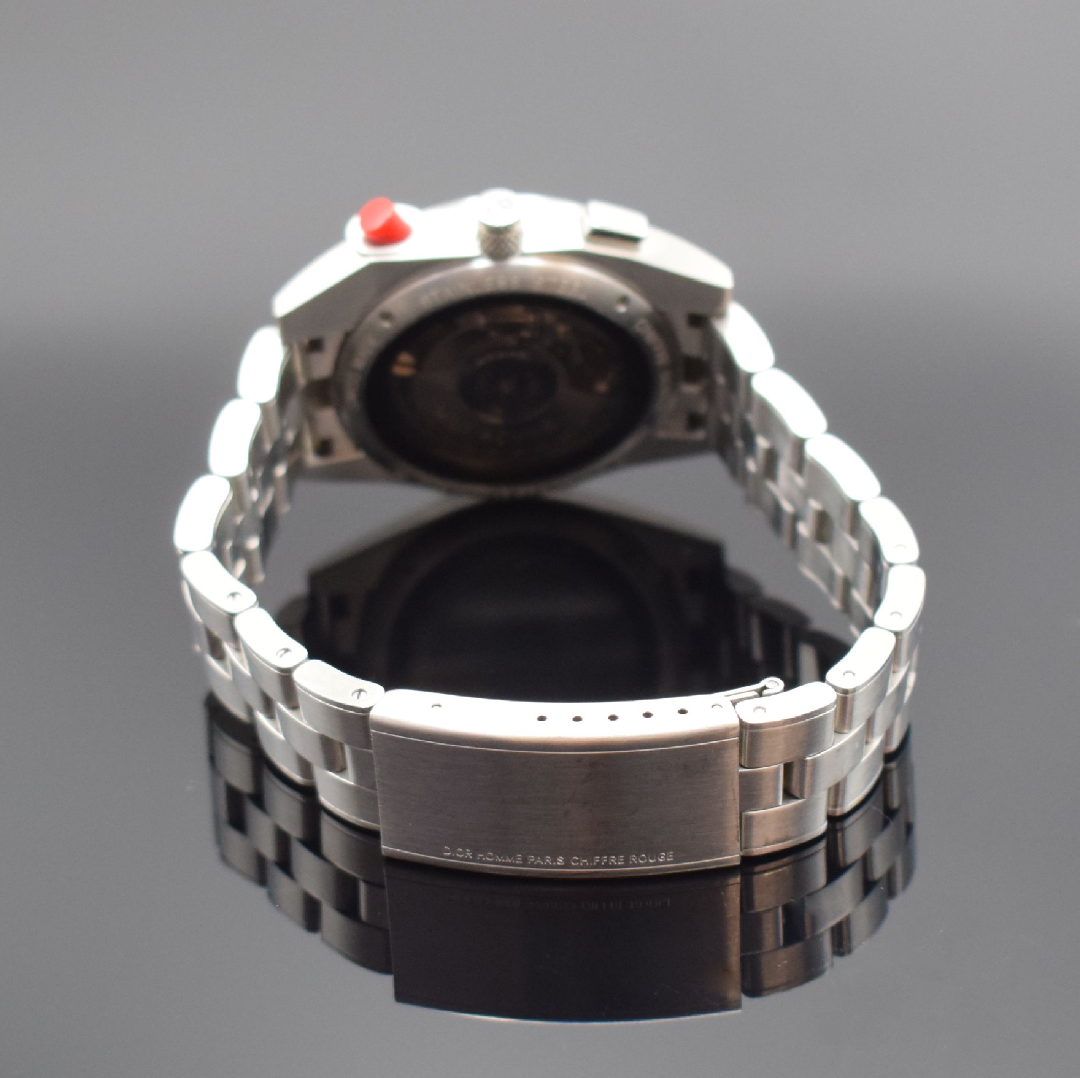 Detail b: DIOR Armbandchronograph Chiffre Rouge Referenz A02, Automatik, Schweiz um 2013, Edelstahlgeh. inkl. Gliederband m. Faltschl., beids. vergl., Boden ...