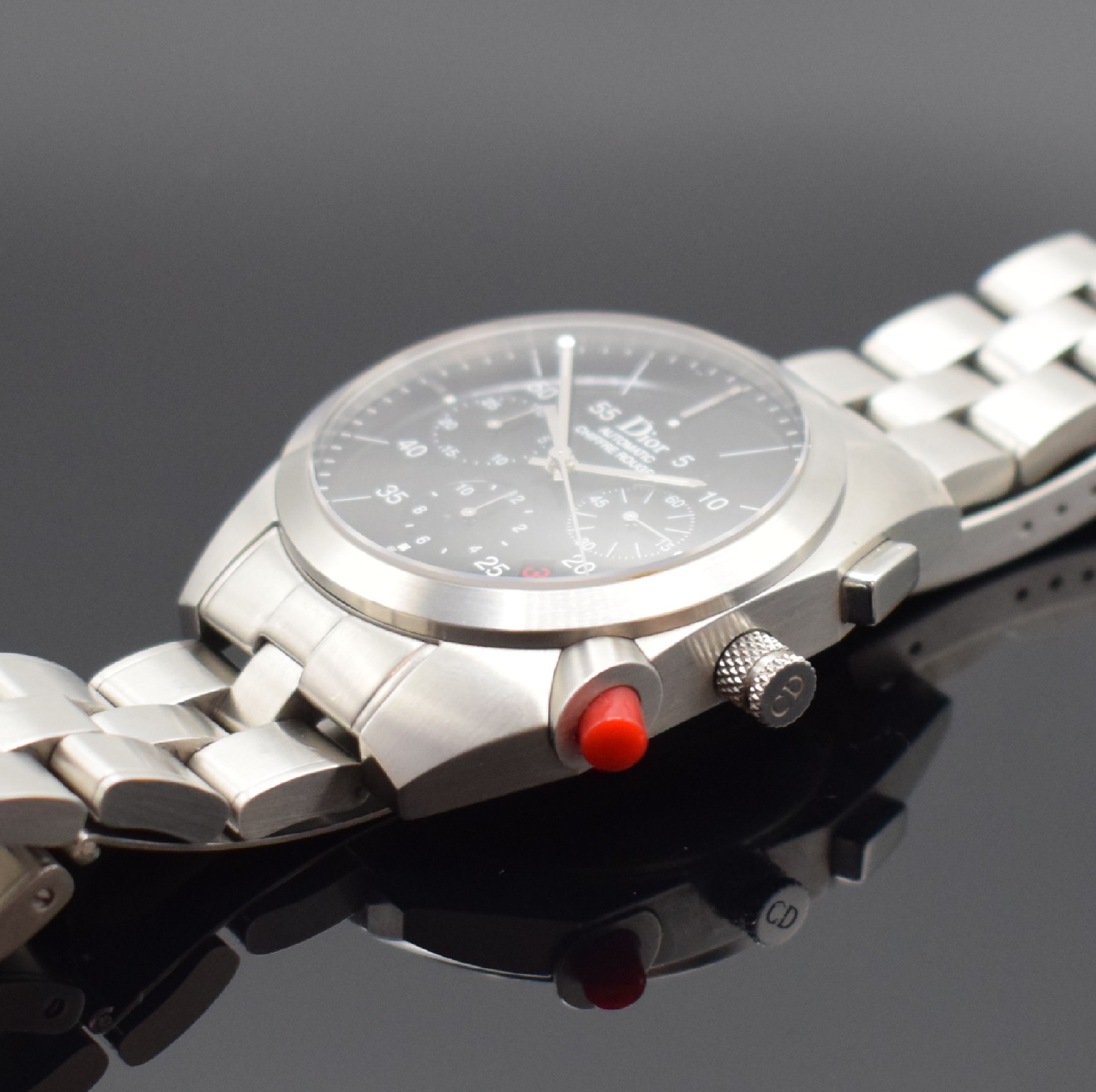 Detail c: DIOR Armbandchronograph Chiffre Rouge Referenz A02, Automatik, Schweiz um 2013, Edelstahlgeh. inkl. Gliederband m. Faltschl., beids. vergl., Boden ...
