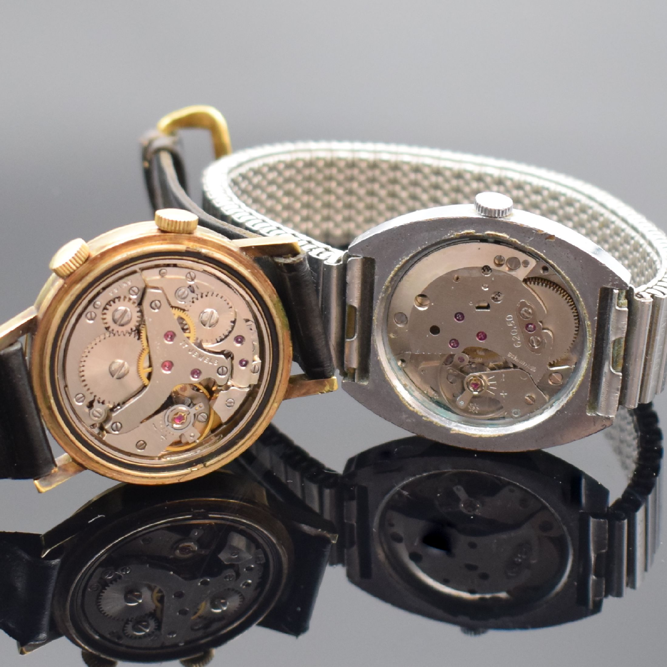 Detail c: Konvolut bestehend aus einem POTENS Armbandwecker & einer JUNGHANS Armbanduhr, Schweiz um 1970, beide Handaufzug, Potens De Luxe: verg. Geh., geschr. ...