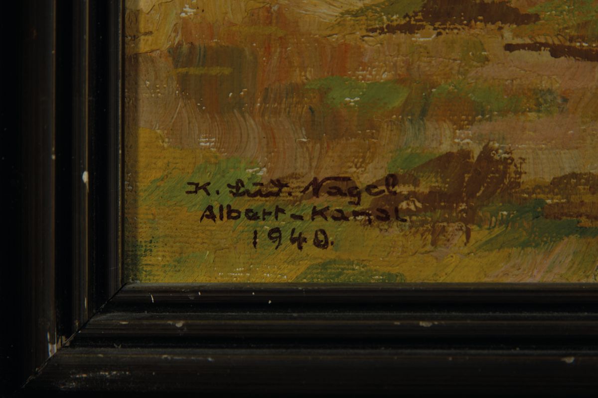 Detail a: Karl Ludwig Nagel, 1898-1959, Der Albert-Kanal bei Hasselt, Öl/Hartfaser, links unten signiert und bez., dat. 1940, ca. 40x51cm, R. ca. 47x58cm