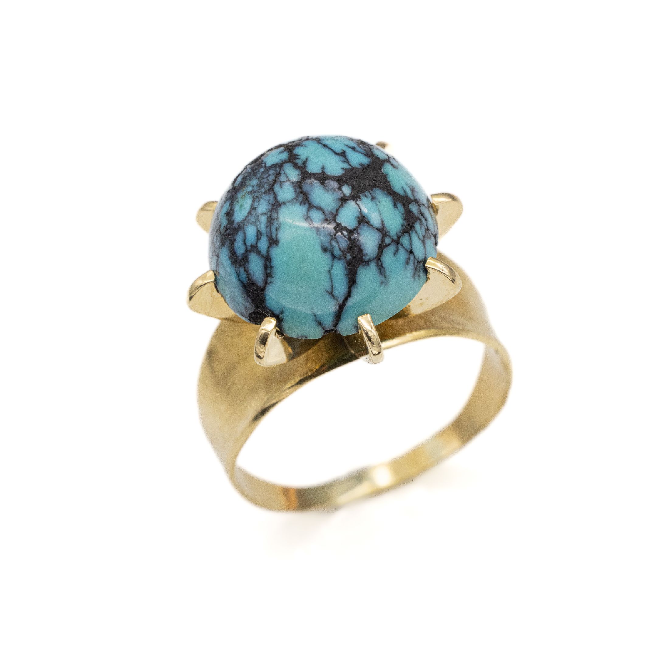 14 kt Gold Türkis-Ring, GG 585/000 gepr., gr. Türkiscabochon, RW 64, ca. 8.7 g