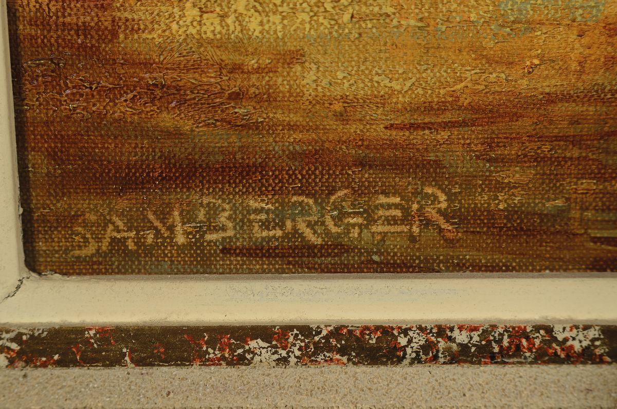 Detail a: Peter Samberger, Künstler des 20.Jh., Studium an der Akademie Wien, Ansicht aus Heidelberg, nächtlicher Blick über die Alte Brücke auf das ...