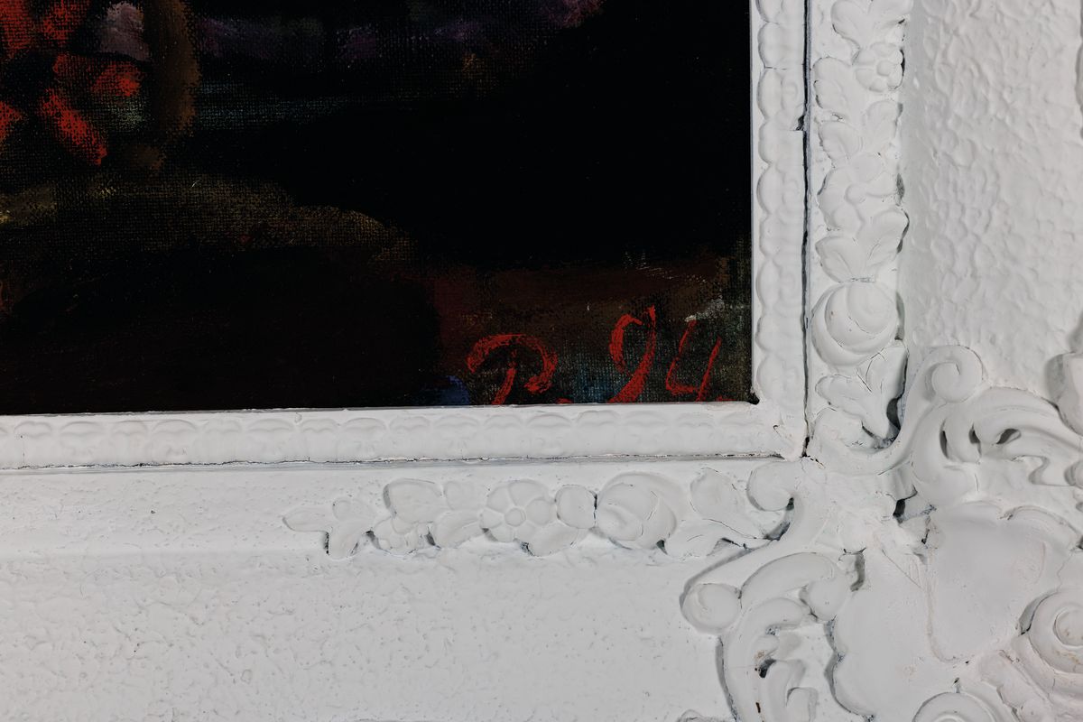 Detail a: Rajman Shijaliev (Rahman Shikaliev), geb. 1957, Gespräch, Öl/Lwd, rechts unten monogr., rückseitig signiert und betitelt, ca. 63x80 cm, R. ca. ...