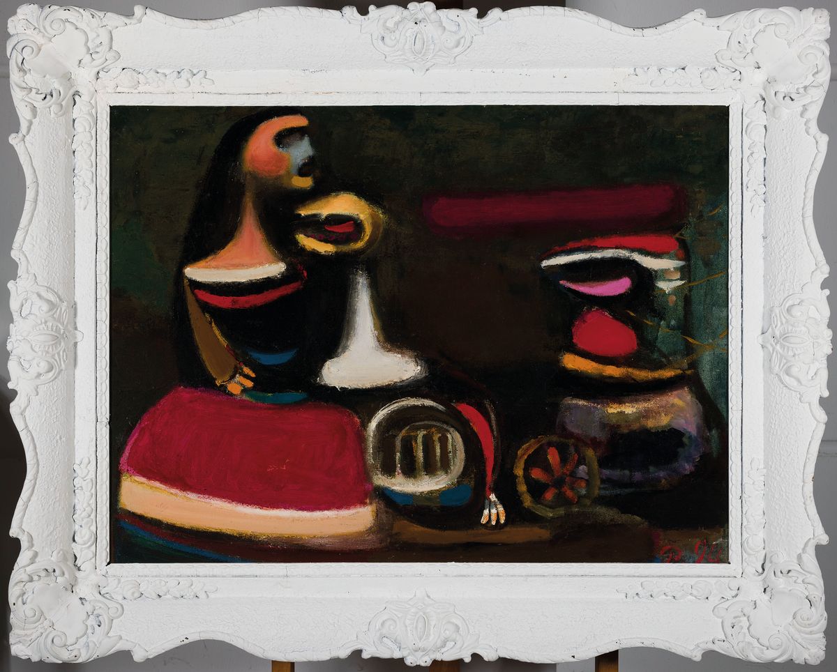 Detail k: Rajman Shijaliev (Rahman Shikaliev), geb. 1957, Gespräch, Öl/Lwd, rechts unten monogr., rückseitig signiert und betitelt, ca. 63x80 cm, R. ca. ...