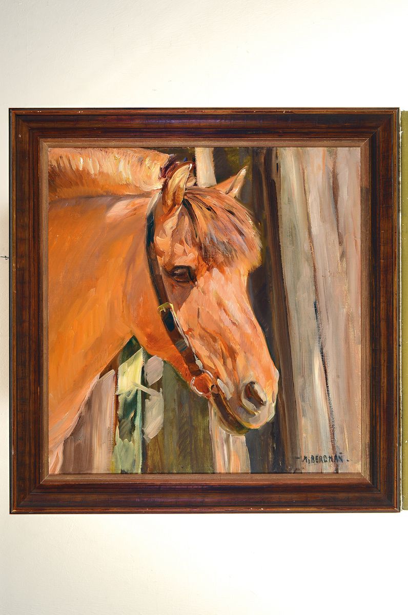 Detail k: Max Bergmann, 1884 Fürstenberg-1955 Haimhausen, Pferdekopf, Öl/Lwd, doubliert, rechts unten signiert, ca. 65x62cm, R. ca. 79x76cm